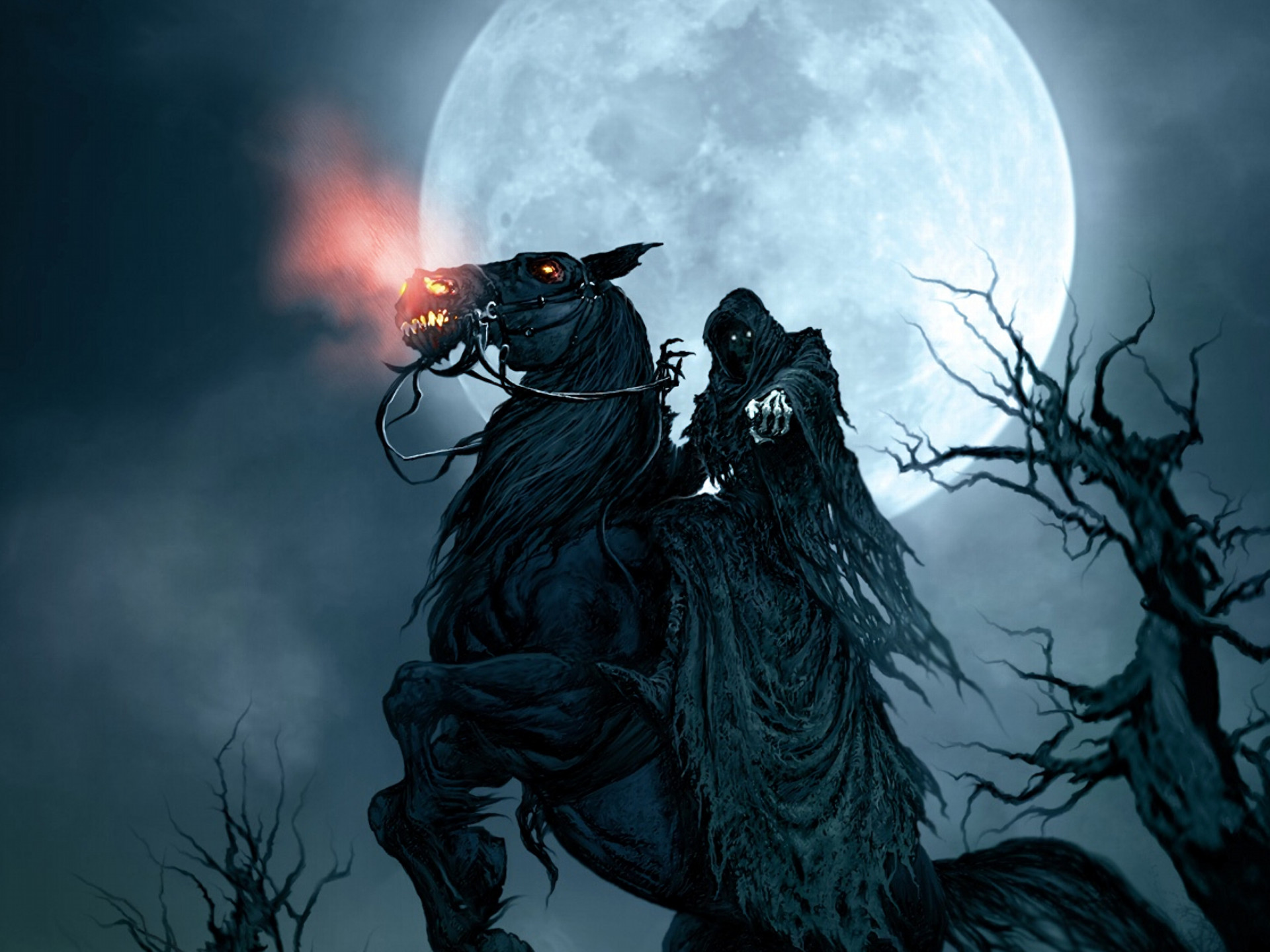 1920x1440 Dark - Grim Reaper Fantasy Horse Moon Dark Black Wallpaper
