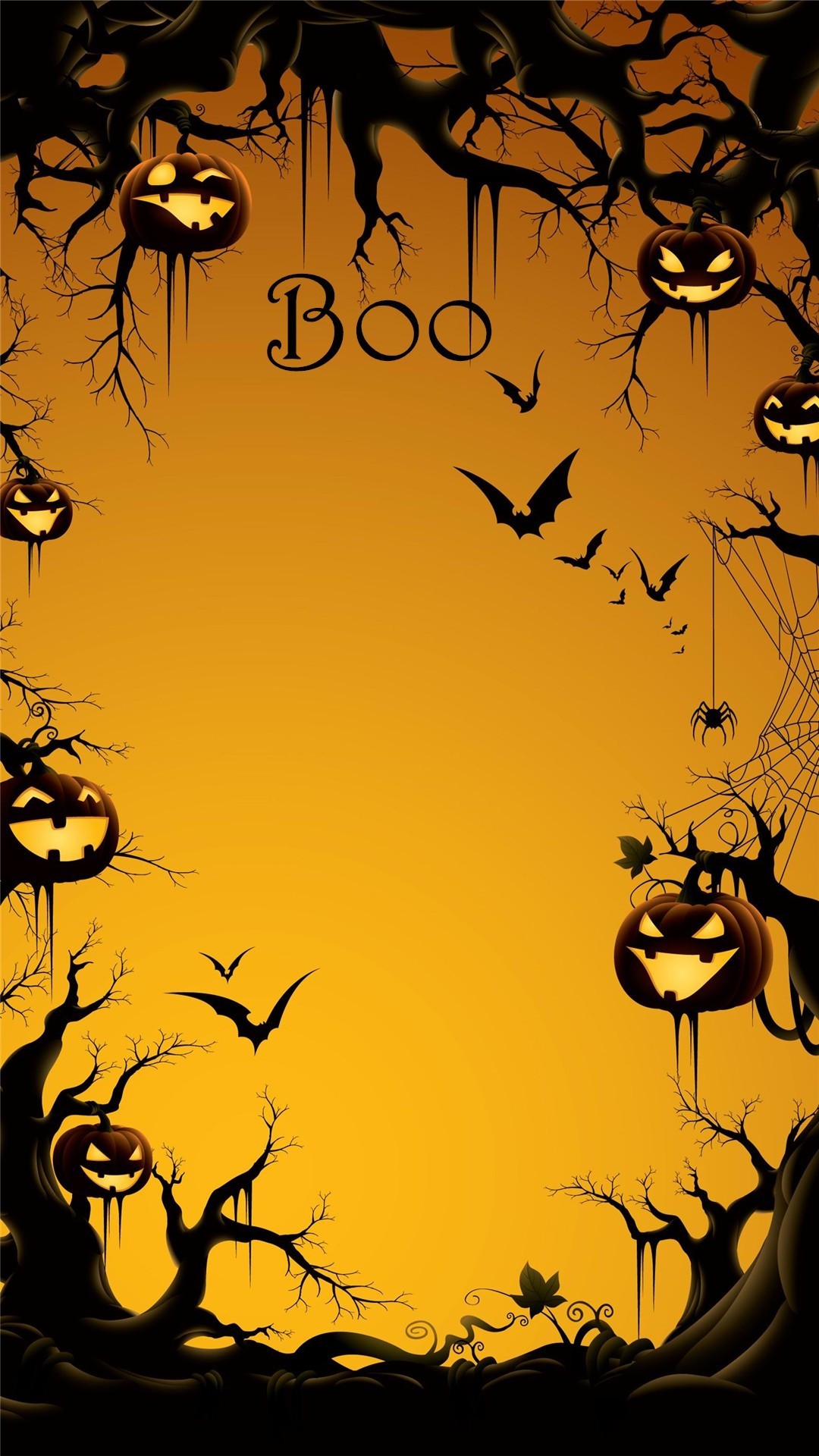 1080x1920 2014 Boo Halloween iPhone 6 plus wallpaper with pumpkin on the tree - bats  #2014