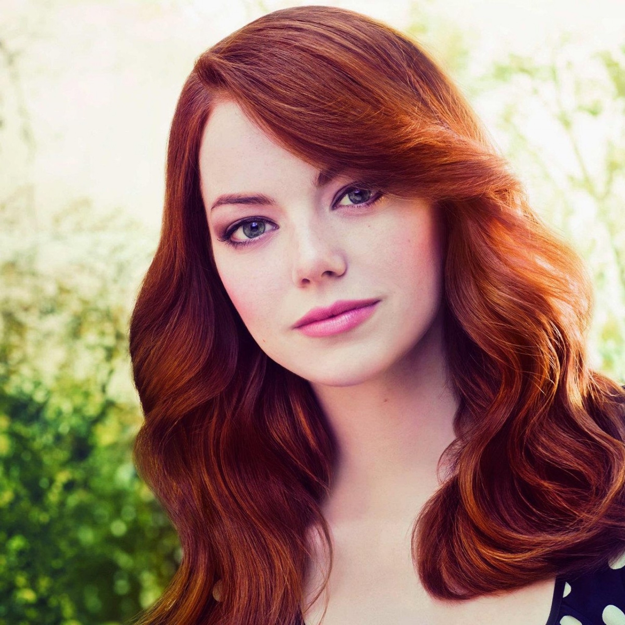 2048x2048 Preview wallpaper emma stone, face, red hair, person, look 
