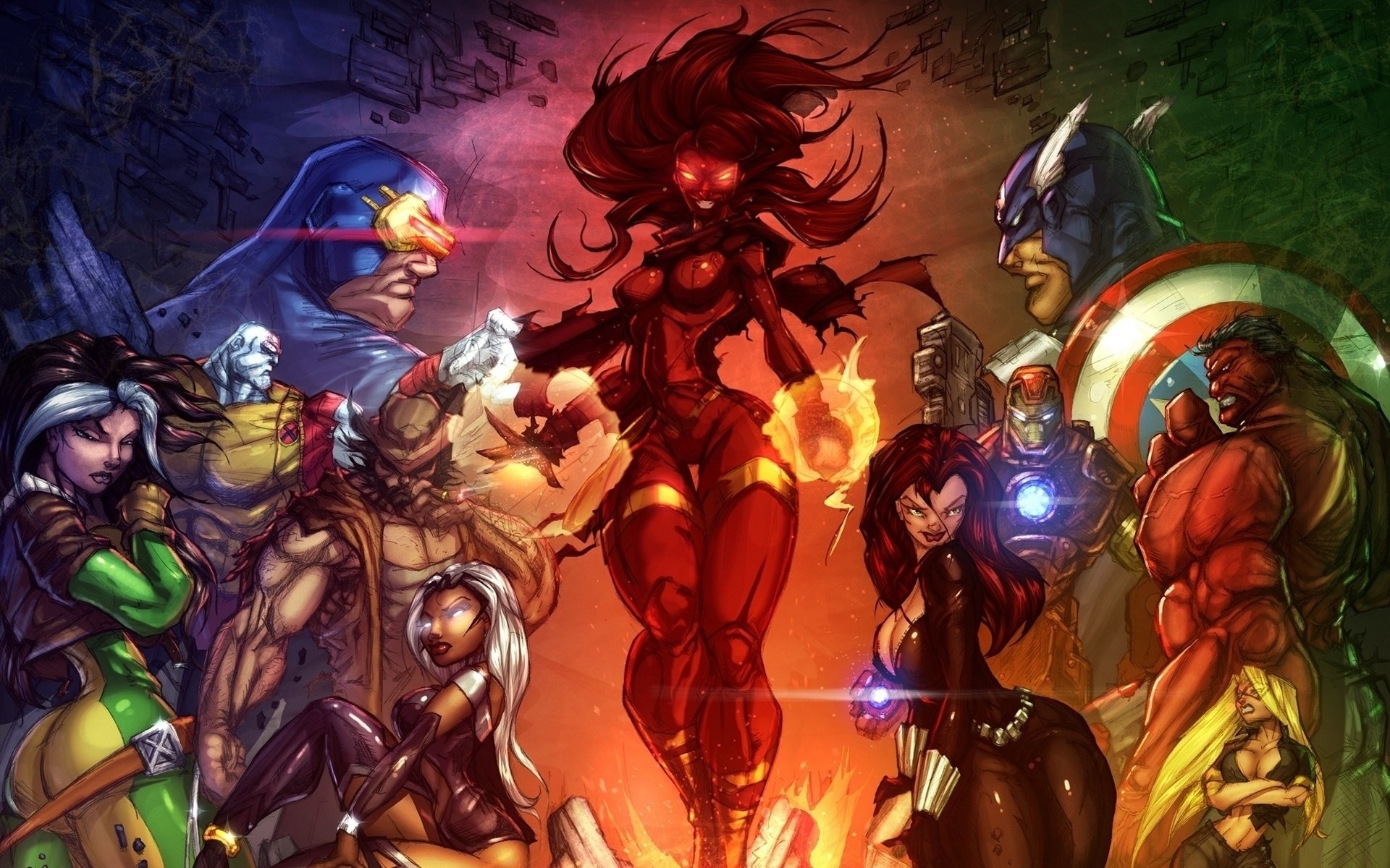 1920x1200 Comics - Avengers Rogue (X-men) Cyclops Captain America Black Widow Iron Man