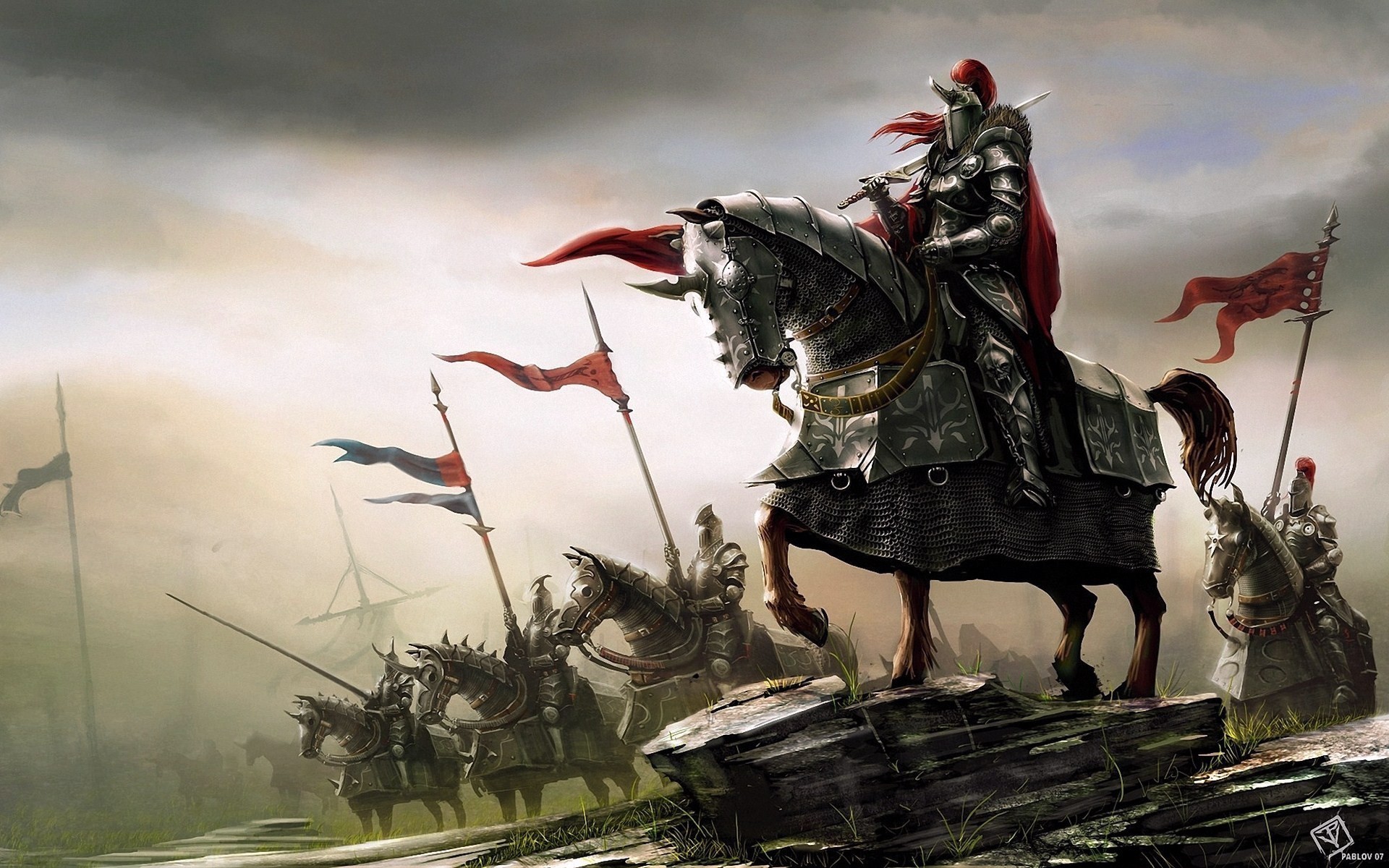 1920x1200 fantasy-art-knights-warriors-horses-hd-wallpaper