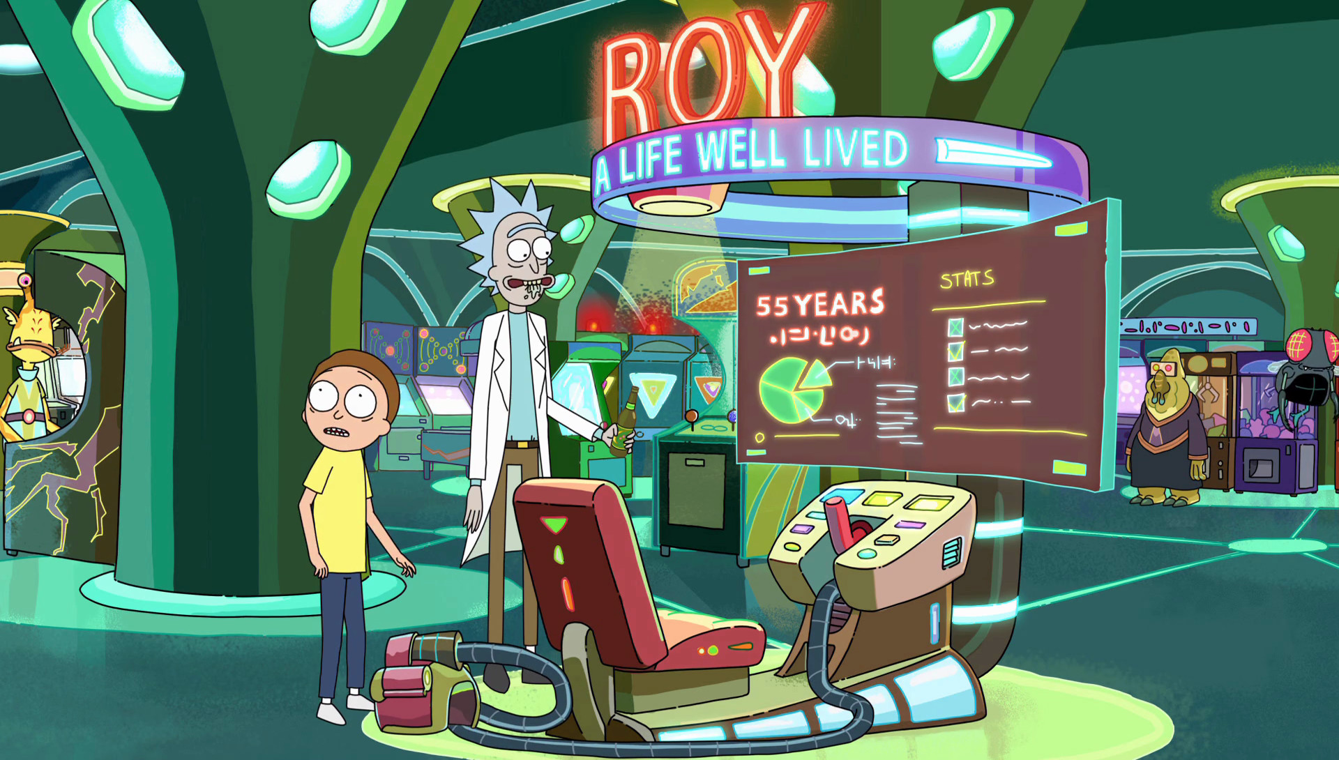 1920x1090 Roy: A Life Well Lived is a Virtual Reality Life Simulator, a game seen at  the Blips and Chitz arcade and is played by Rick and Morty in the episode  ...