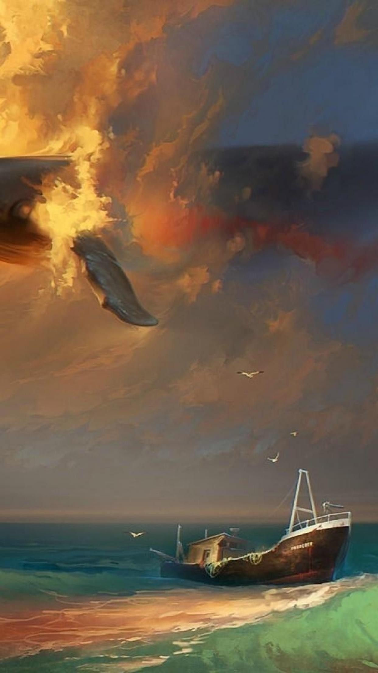 1242x2208 Clouds Whale Fantasy Art Boat Surreal Hd Wallpapers, Desktop