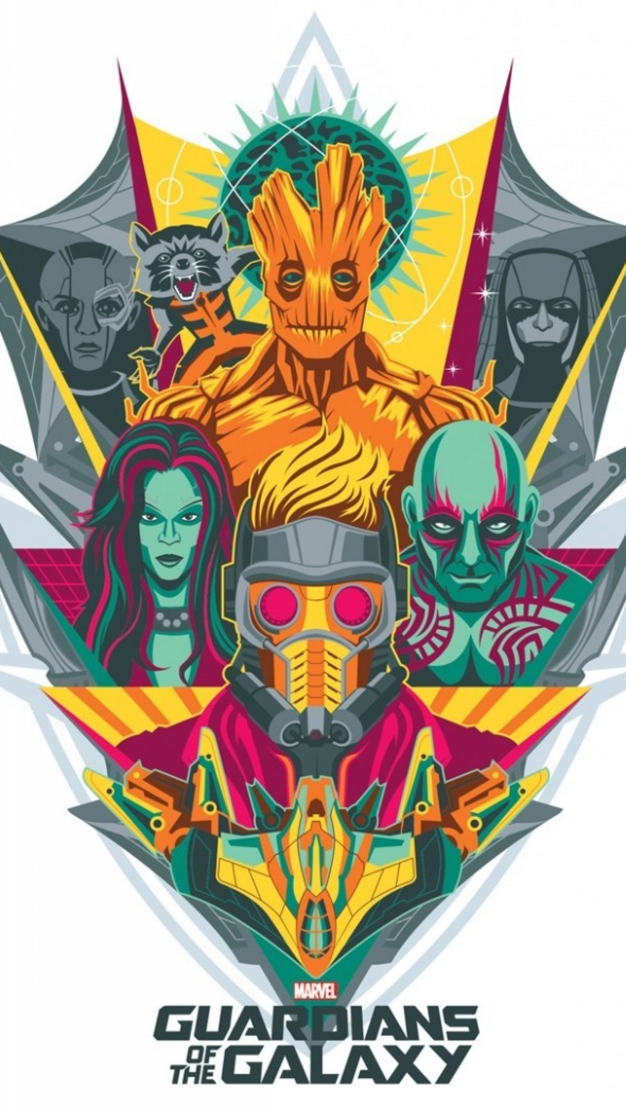 2160x3840  Wallpaper guardians of the galaxy, logo, marvel, star-lord, gamora