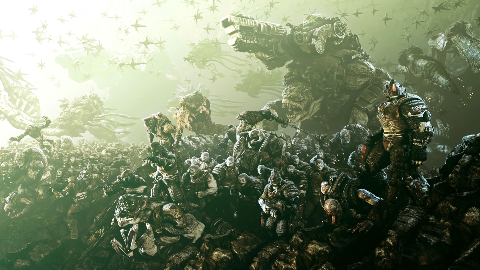 1920x1080 Preview wallpaper gears of war, army, soldiers, birds, monsters 