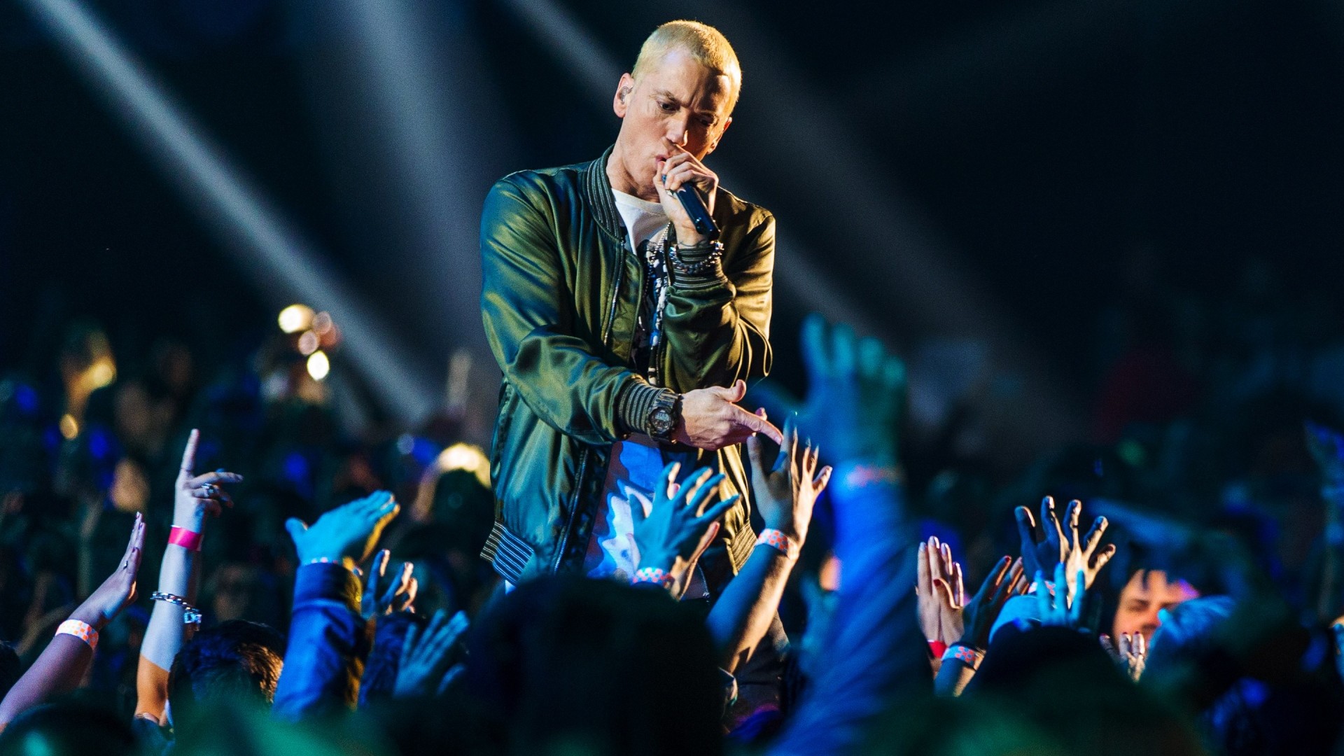 1920x1080 Preview wallpaper eminem, performance, audience, hands 