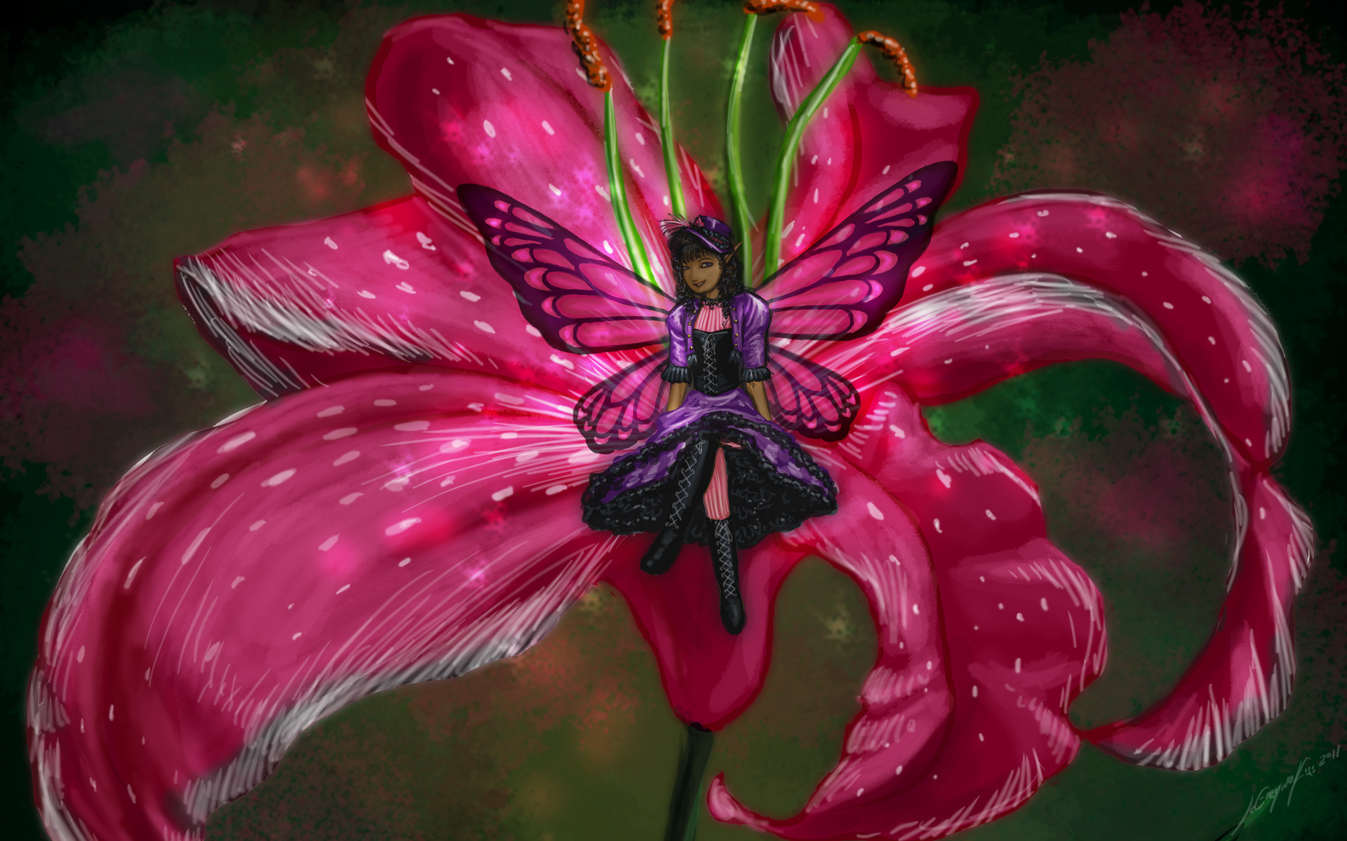 1920x1200 Fantasy - Fairy Fantasy Butterfly Flower Wallpaper