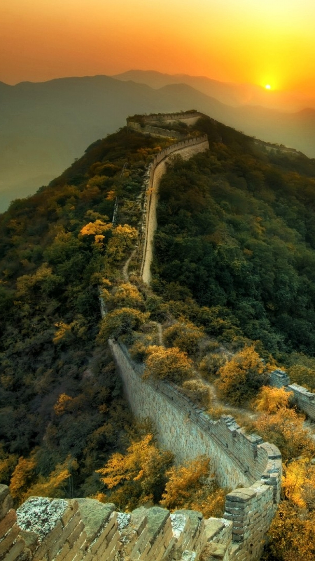 1080x1920  Wallpaper the great wall of china, grass, top view, beautifully