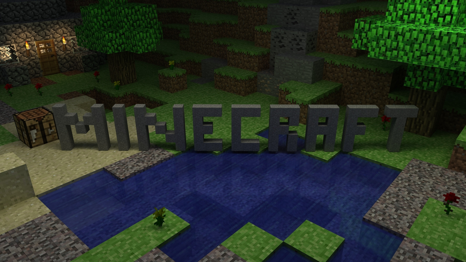 1920x1080 Preview wallpaper minecraft, house, logo, cubes, resources 