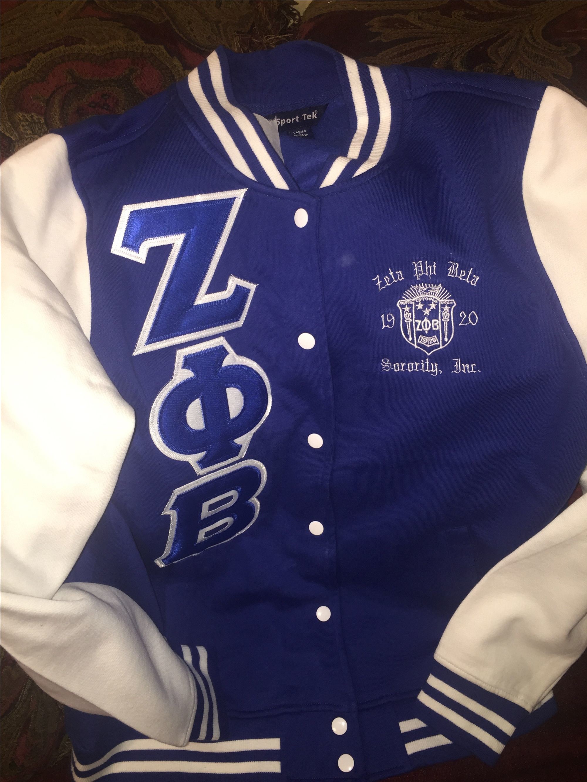 2000x2667 Royal Zeta Phi Beta Letterman Jacket with Embroidered Zeta Crest •  GreekExpressions Embroidery Specialis… • Tictail