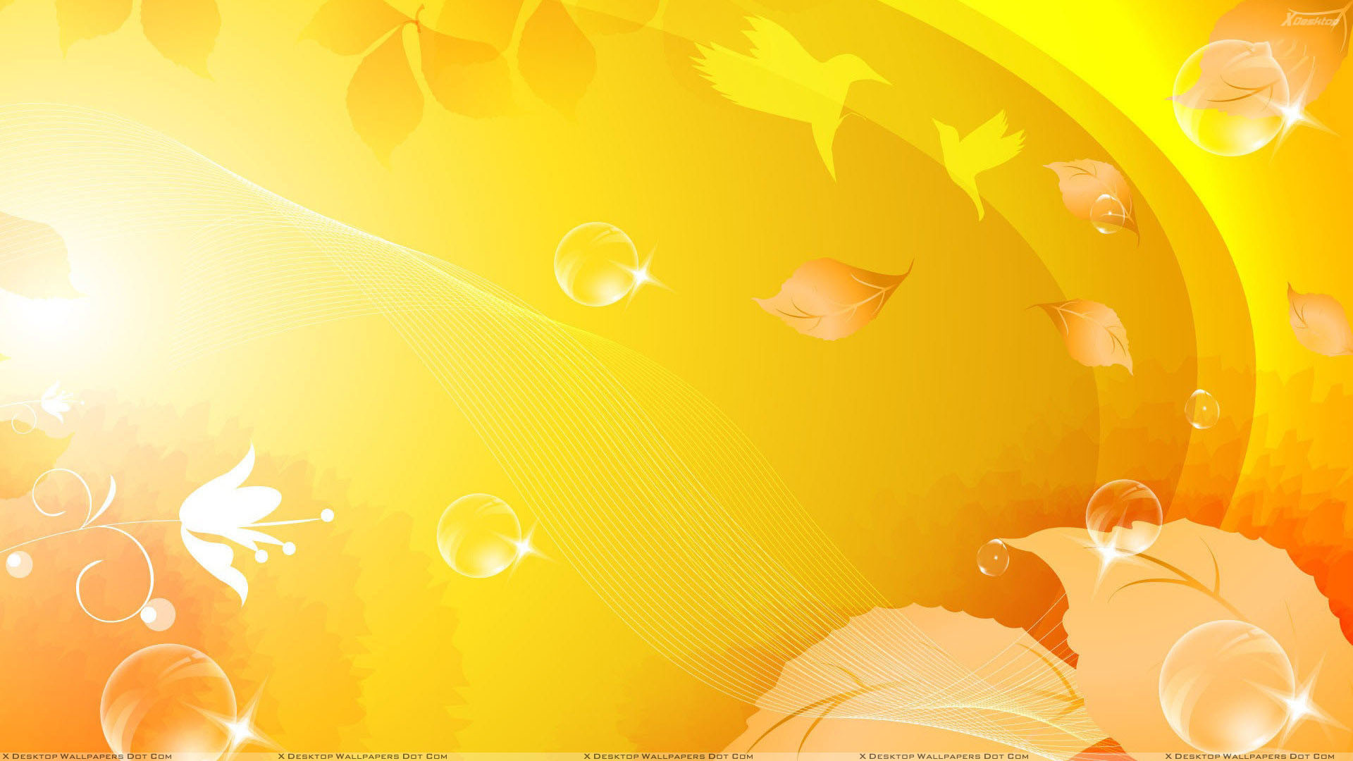 1920x1080 Leaves On Yellow Background Wallpaper Black and Birds