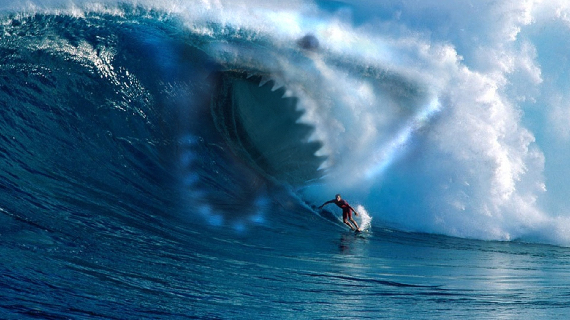 1920x1080 ... wave Â· wave, shark, surfing