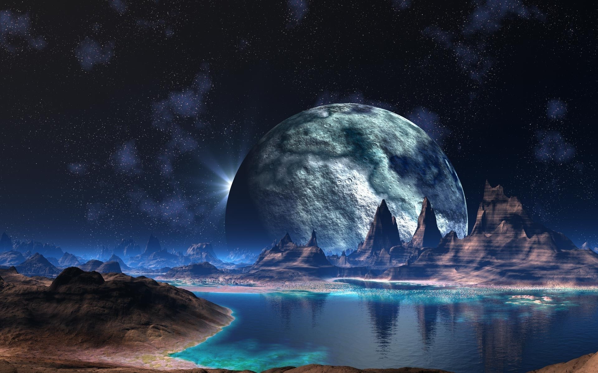 1920x1200 Fantasy moon astronomy water travel planet ocean sky exploration HD  wallpaper. Android wallpapers for free.