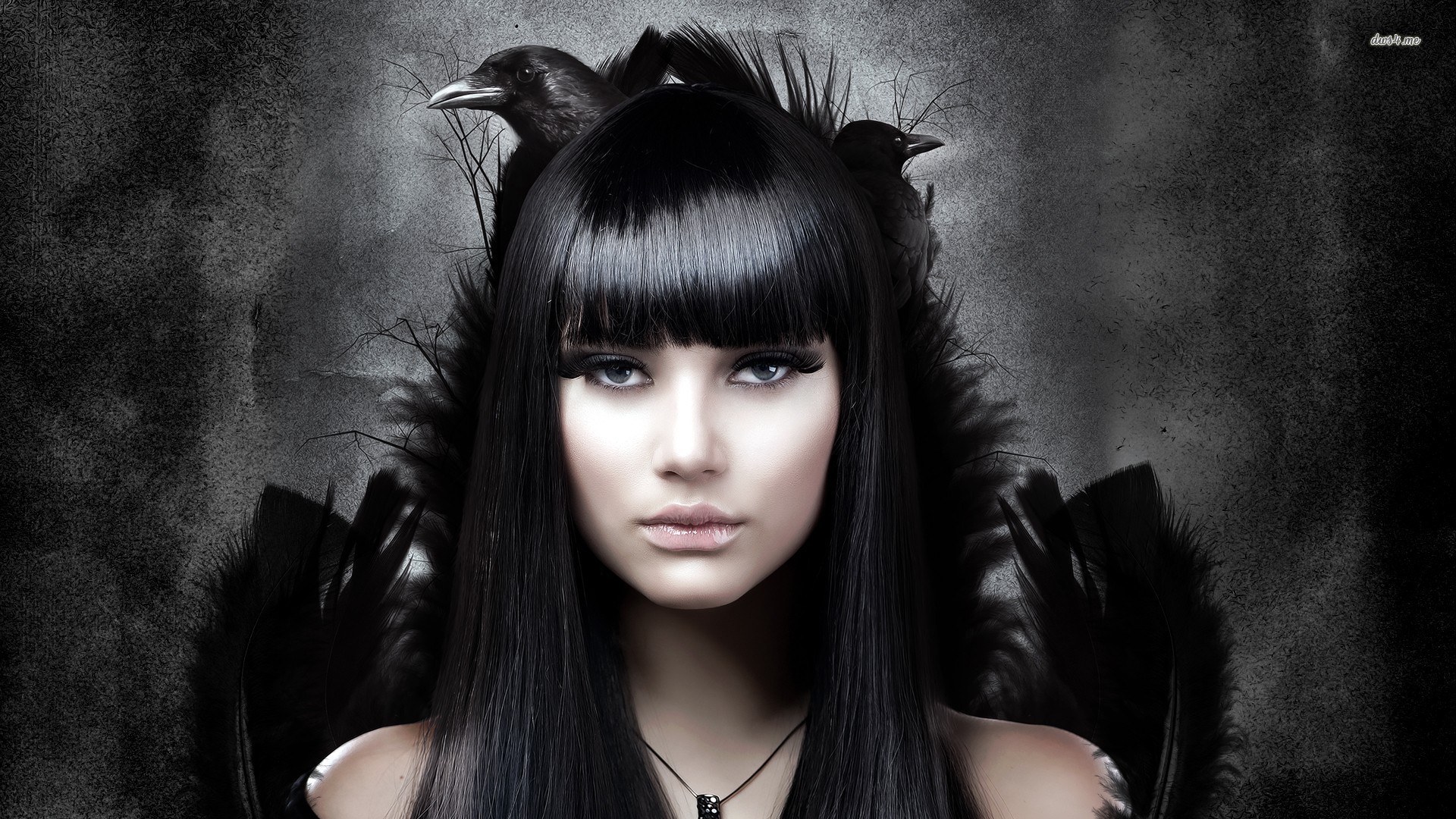 1920x1080 ... Goth girl with her raven wallpaper  ...