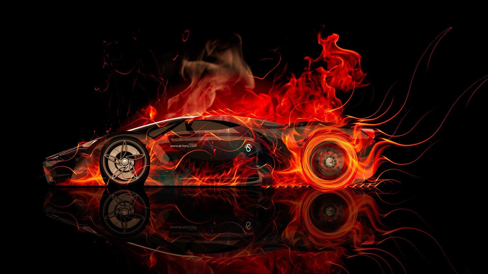 1920x1080 tony kokhan ferrari f80 side fire car concept abstract orange colors  aerography black hd wallpapers supercar