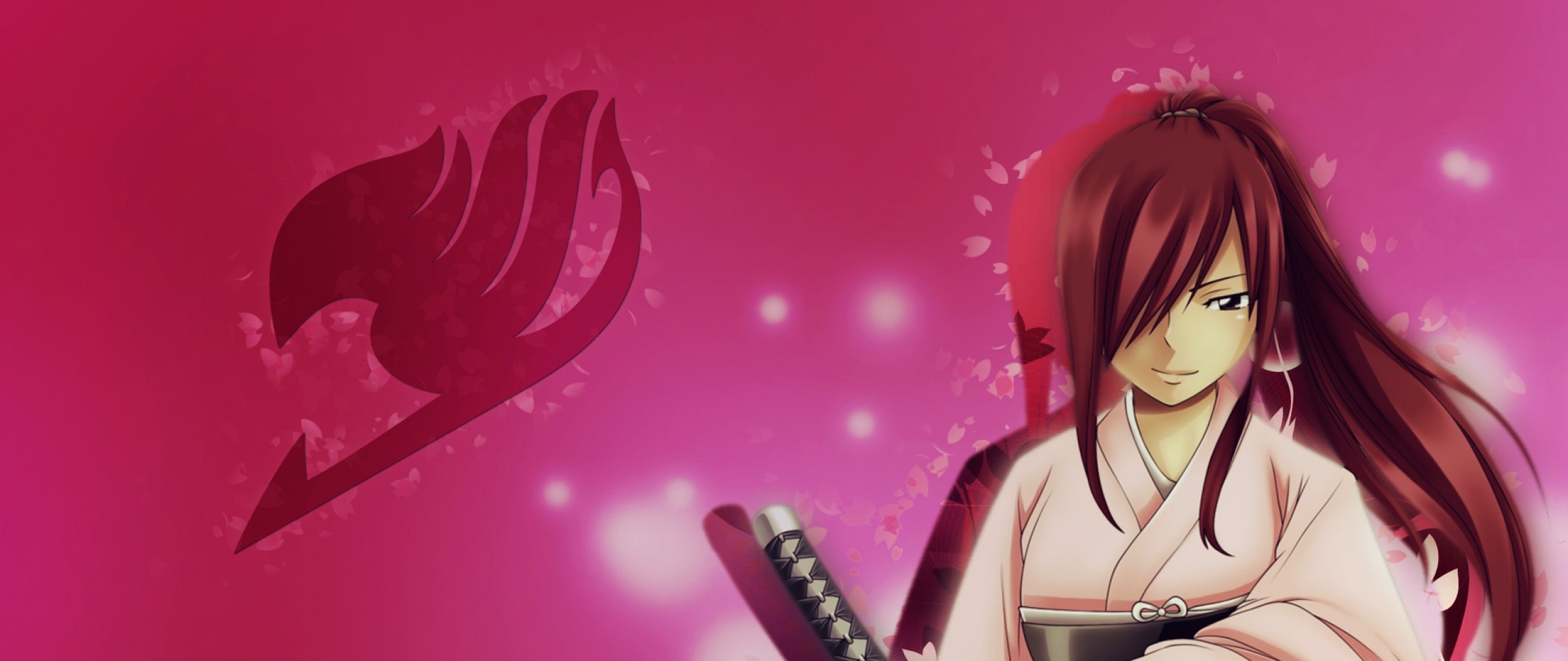 2560x1080  Wallpaper erza scarlet, fairy tail, mage, sword, art, anime
