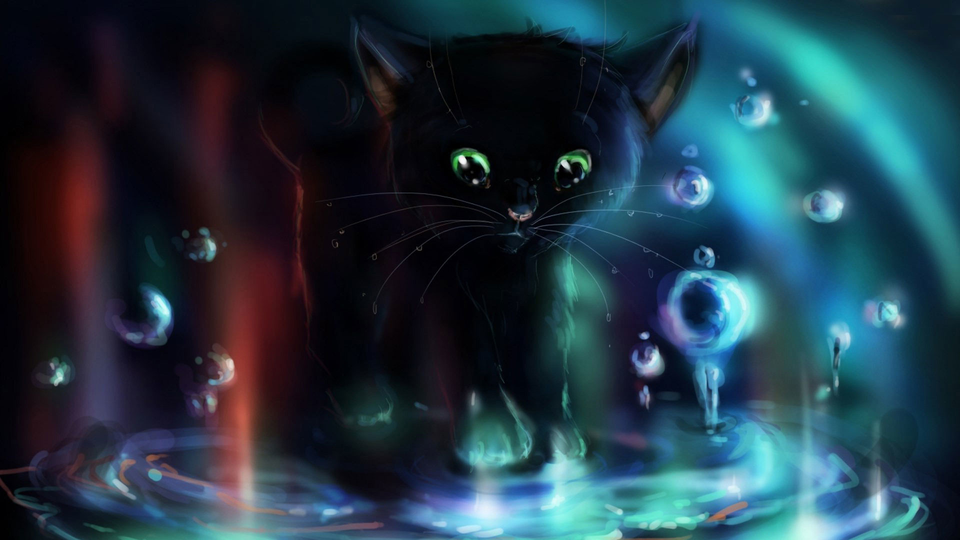 1920x1080 hd pics photos attractive black cat water 2d animated cartoon hd quality desktop  background wallpaper