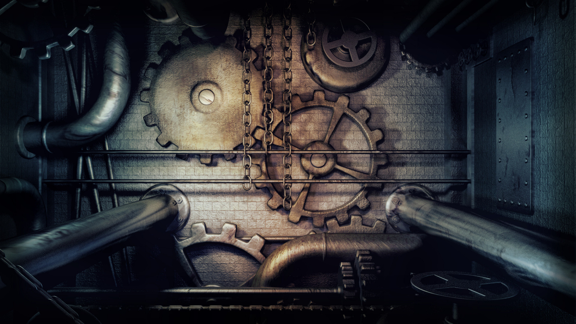 1920x1080 Steampunk Panel - Gears and Pipes - Brass wallpaper