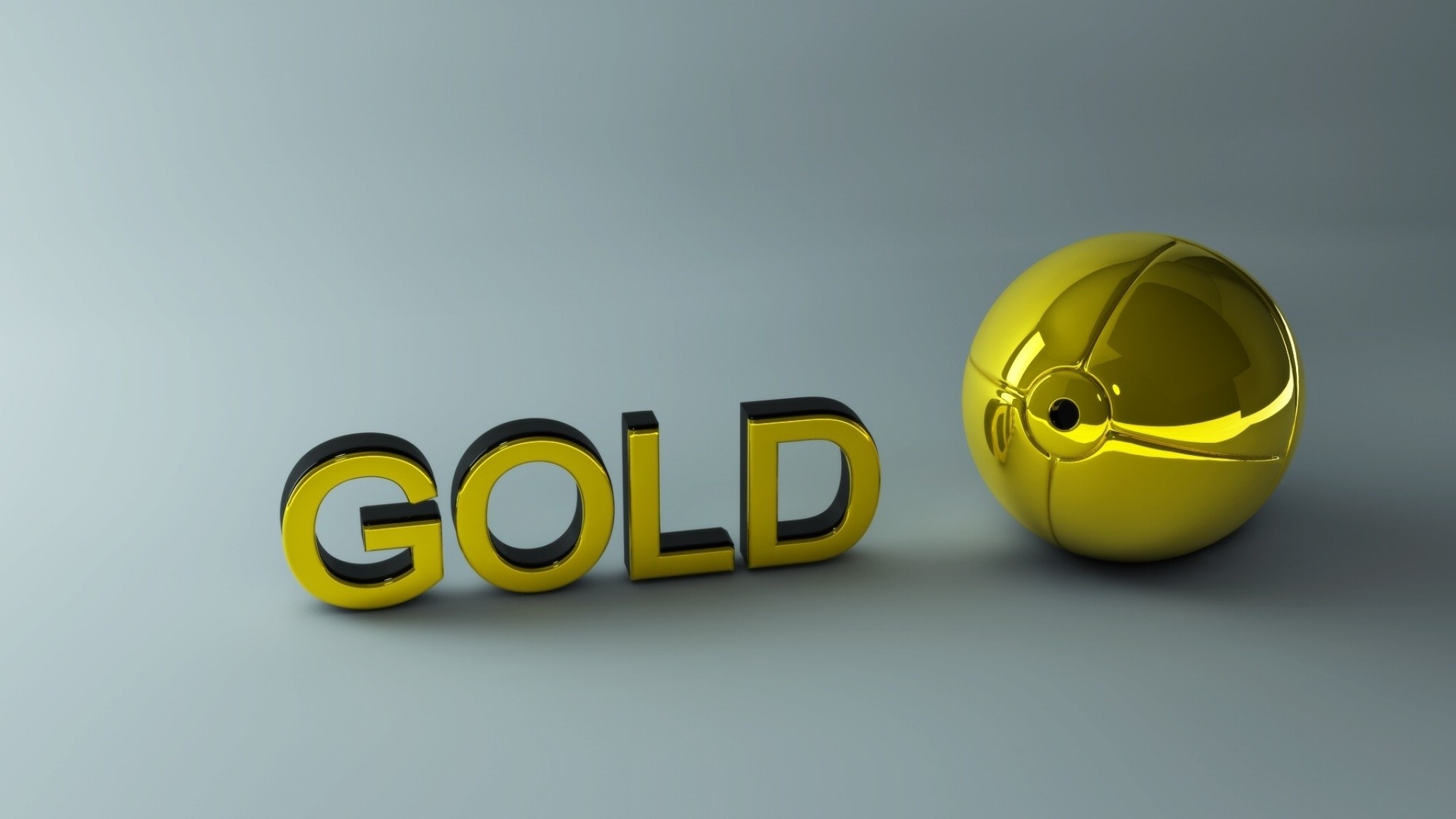 2048x1152  Wallpaper gold, letters, ball, surface
