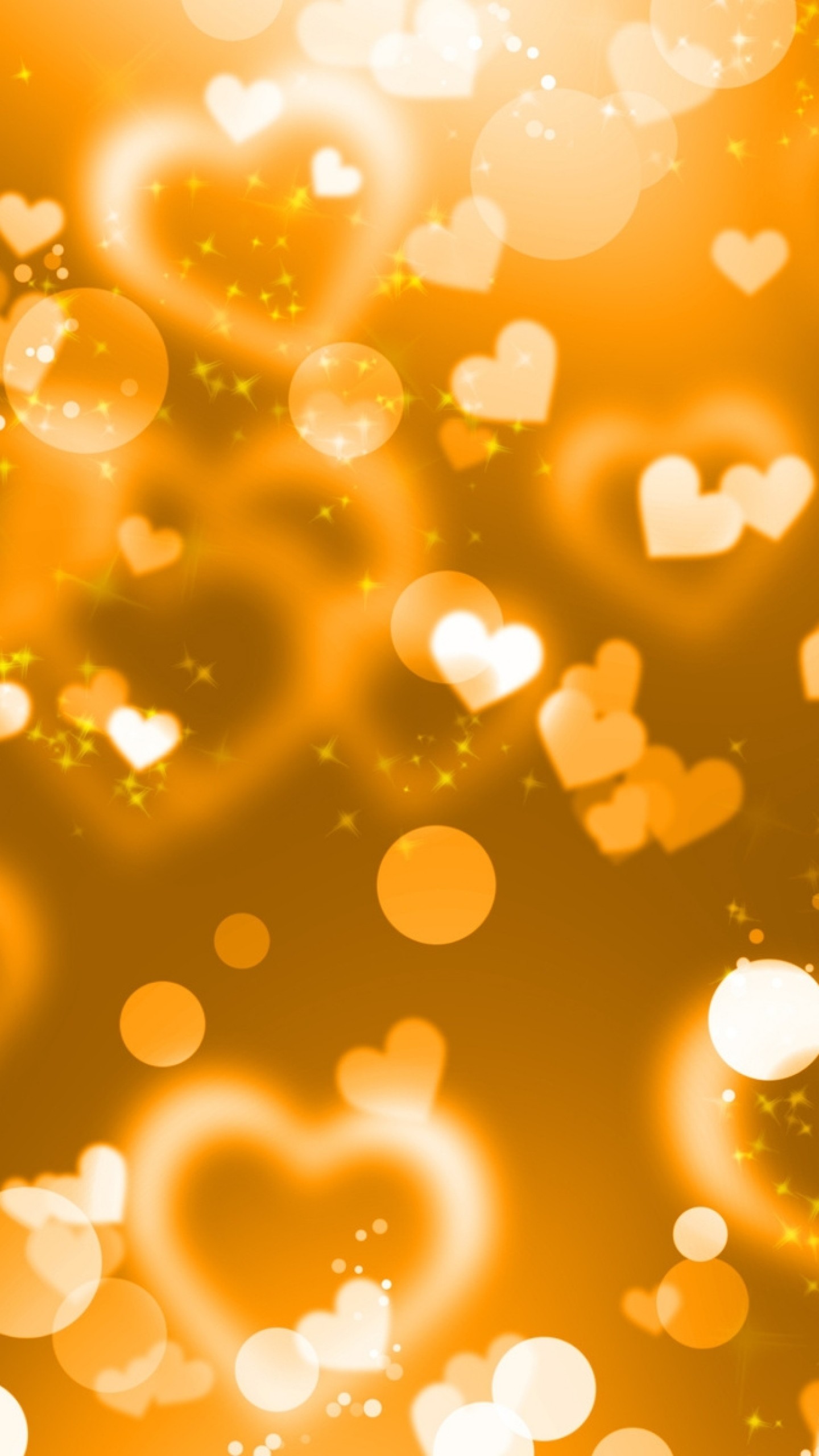 1440x2560  Wallpaper glare, hearts, lights, glitter, gold