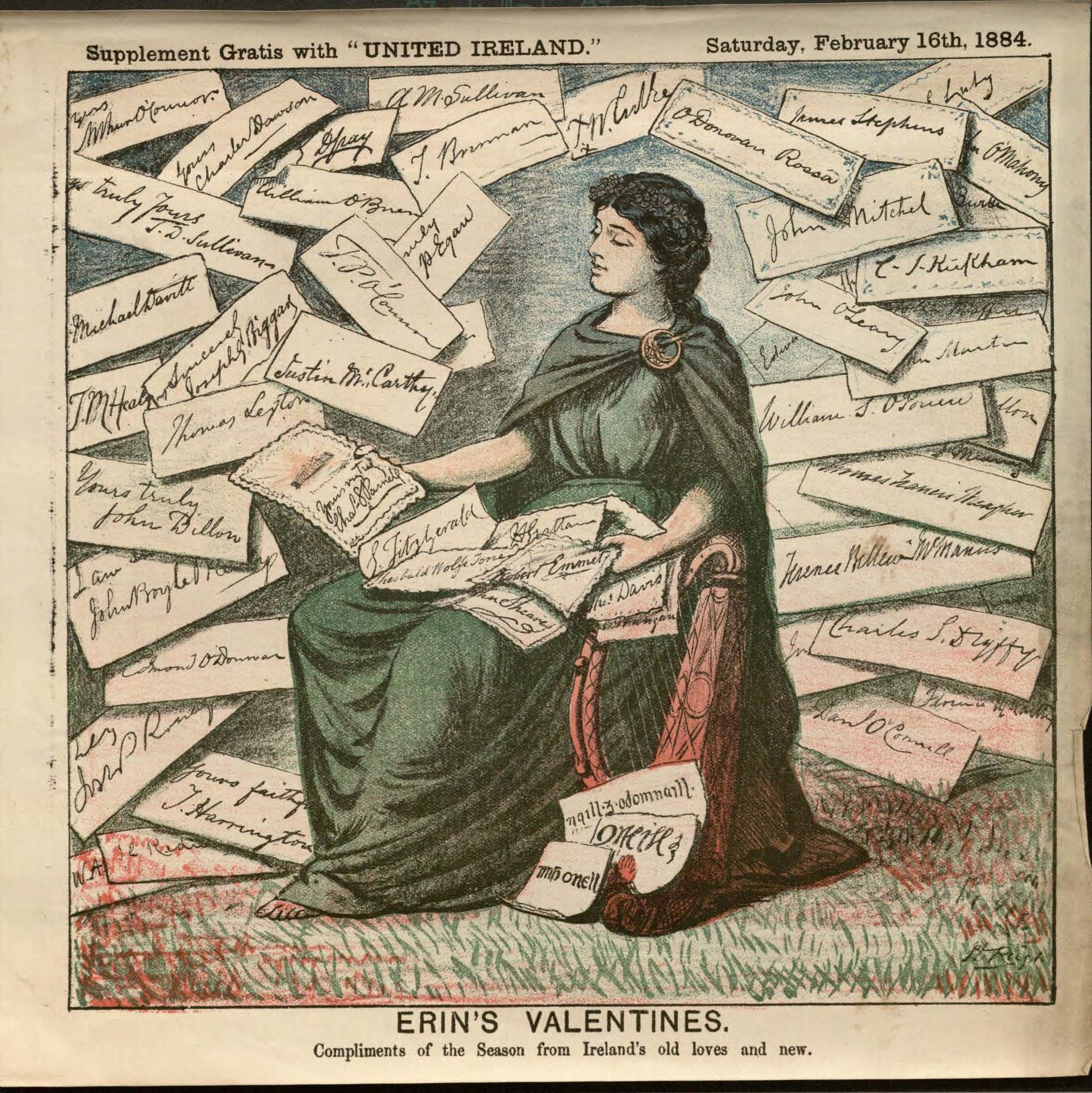 2026x2028 Image of Color Supplement from United Ireland, Cartoon featuring valentines  to Erin (Ireland)