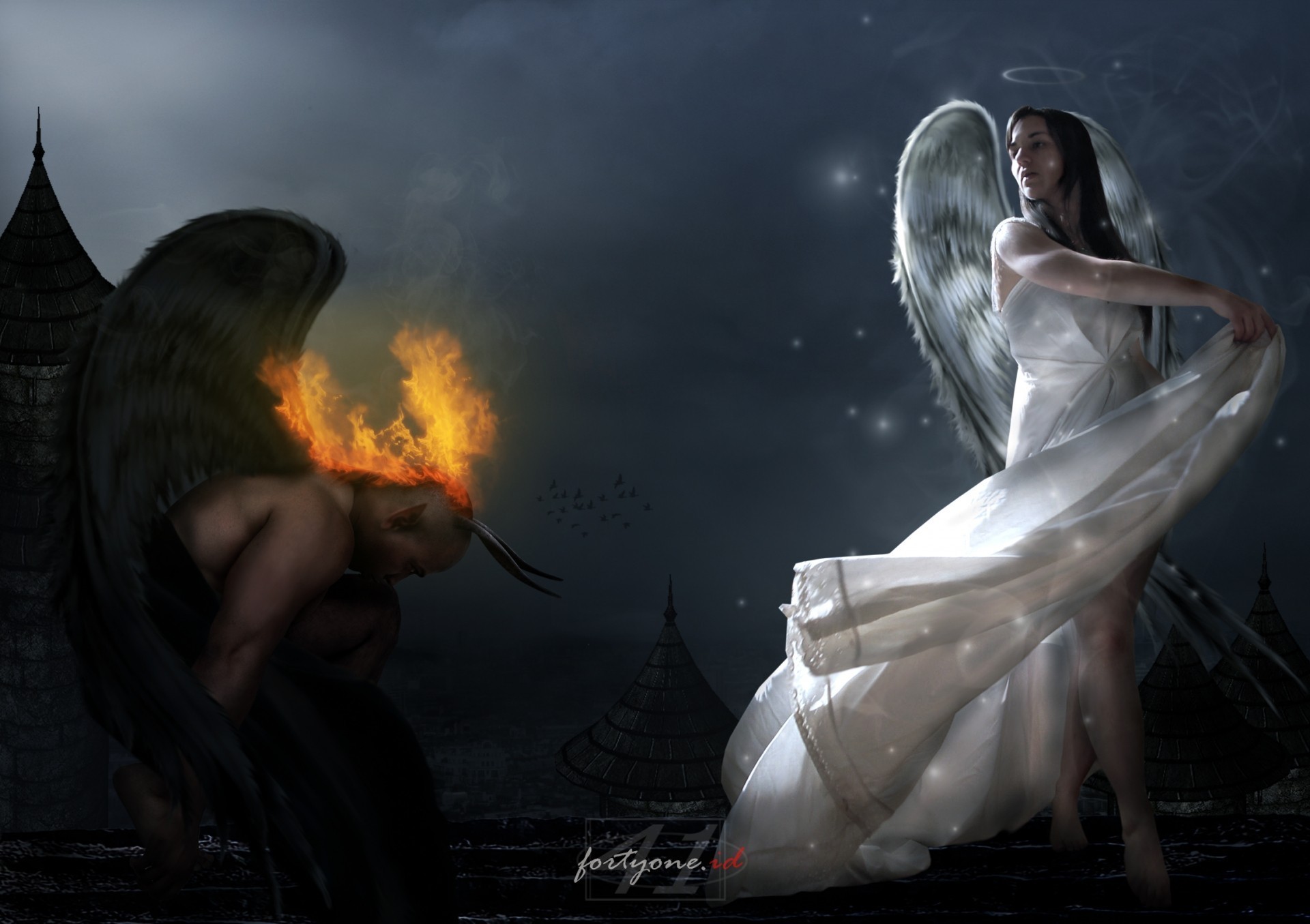 1920x1355 Devil And Angel Wallpaper Angel vs demon devil Phantasia Scary