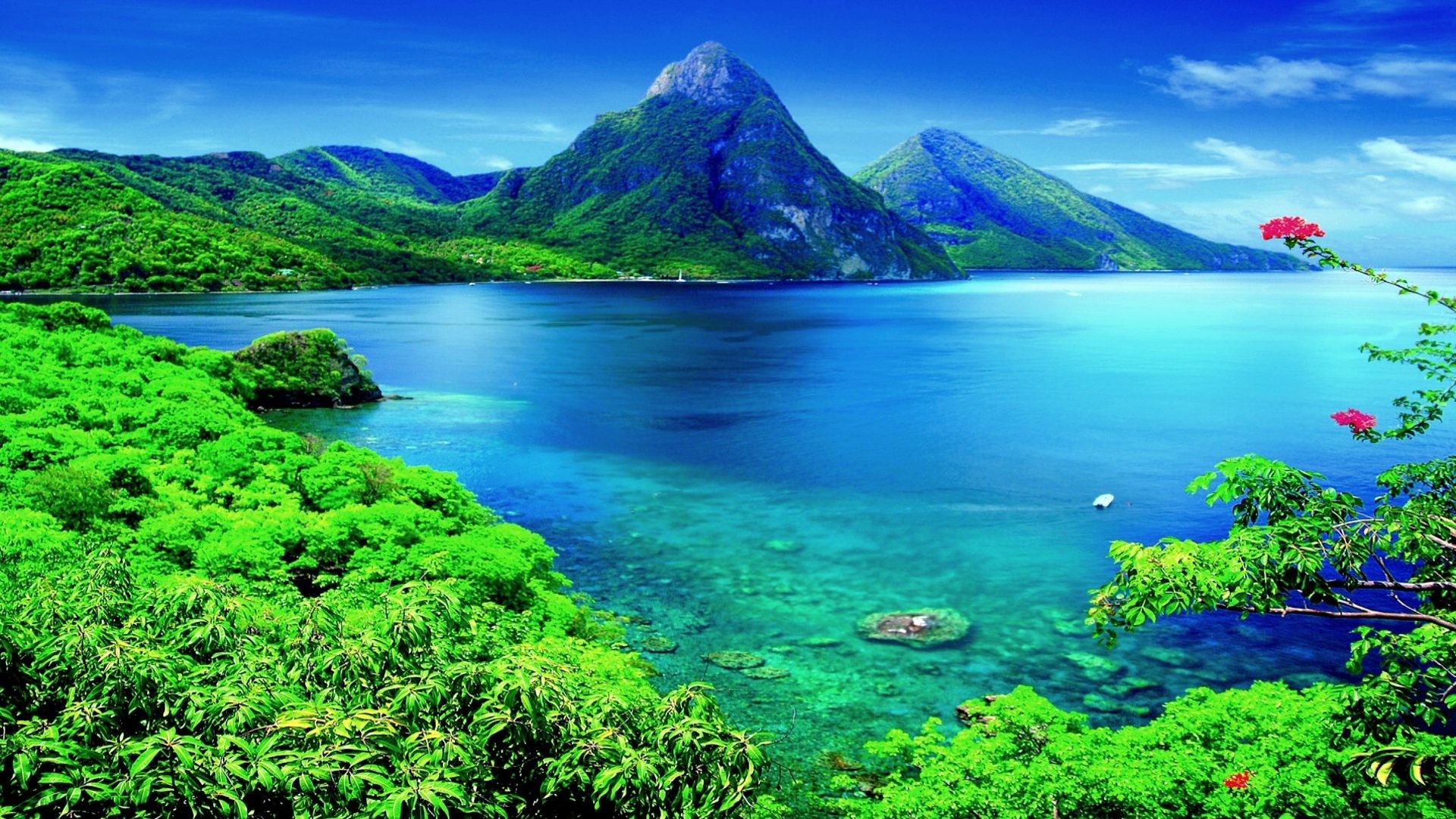 1920x1080 #66CCCC Color - Pitons Lucia Heritage Site Caribbean Apple Wallpaper  Mountain for HD 16: