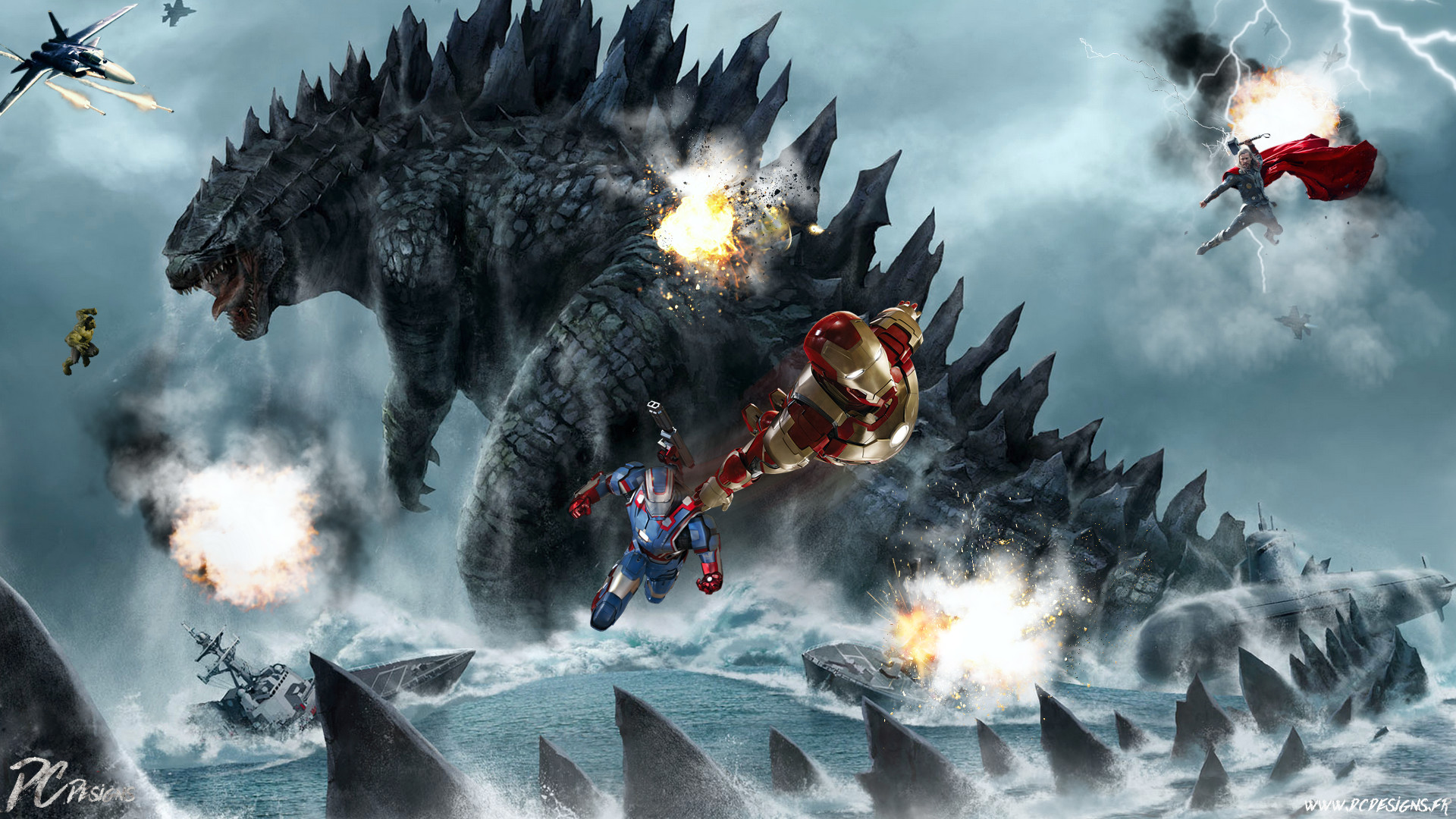 1920x1080 Godzilla Vs Avengers
