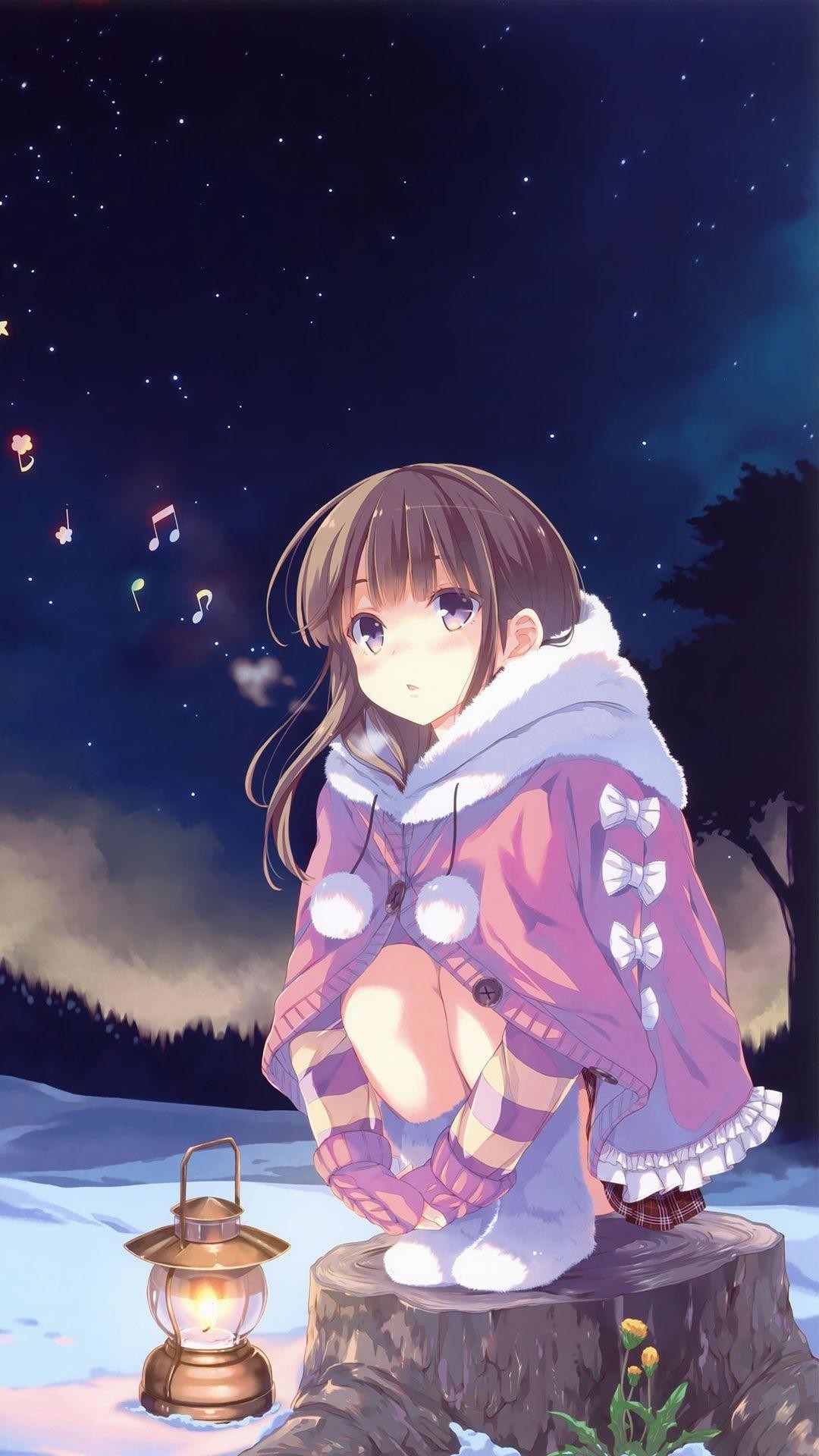 1080x1920 Animated wallpaper Android Anime girl  girl-in-the-winter-night-