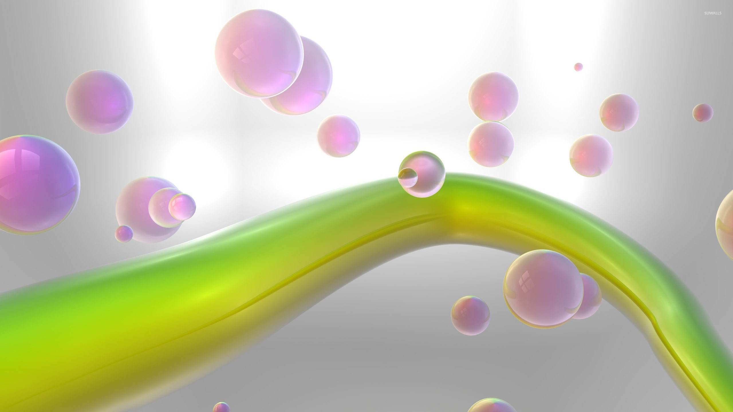 2560x1440 Pink bubbles around a curve wallpaper