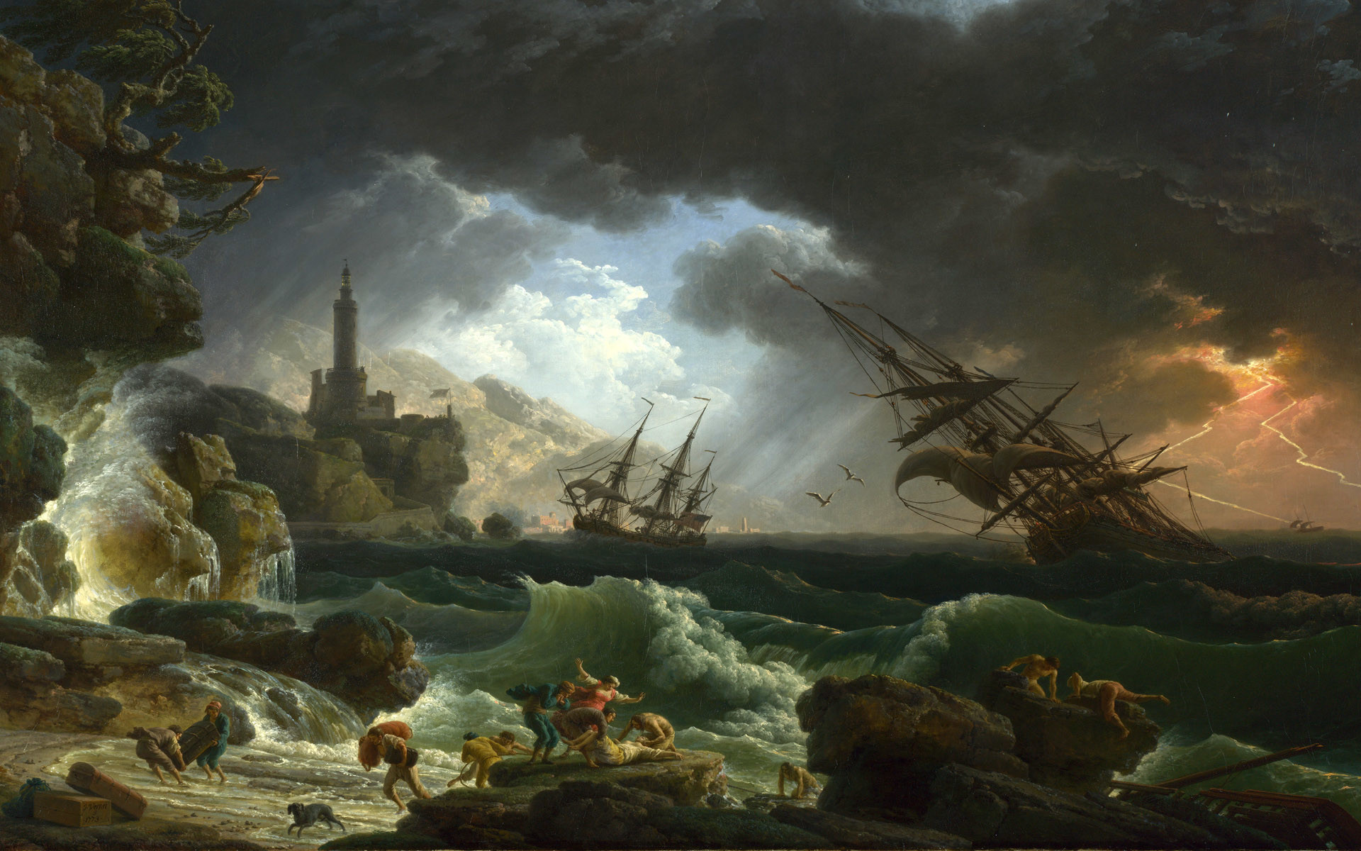 1920x1200 Full title: A Shipwreck in Stormy Seas Artist: Claude-Joseph Vernet Date  made