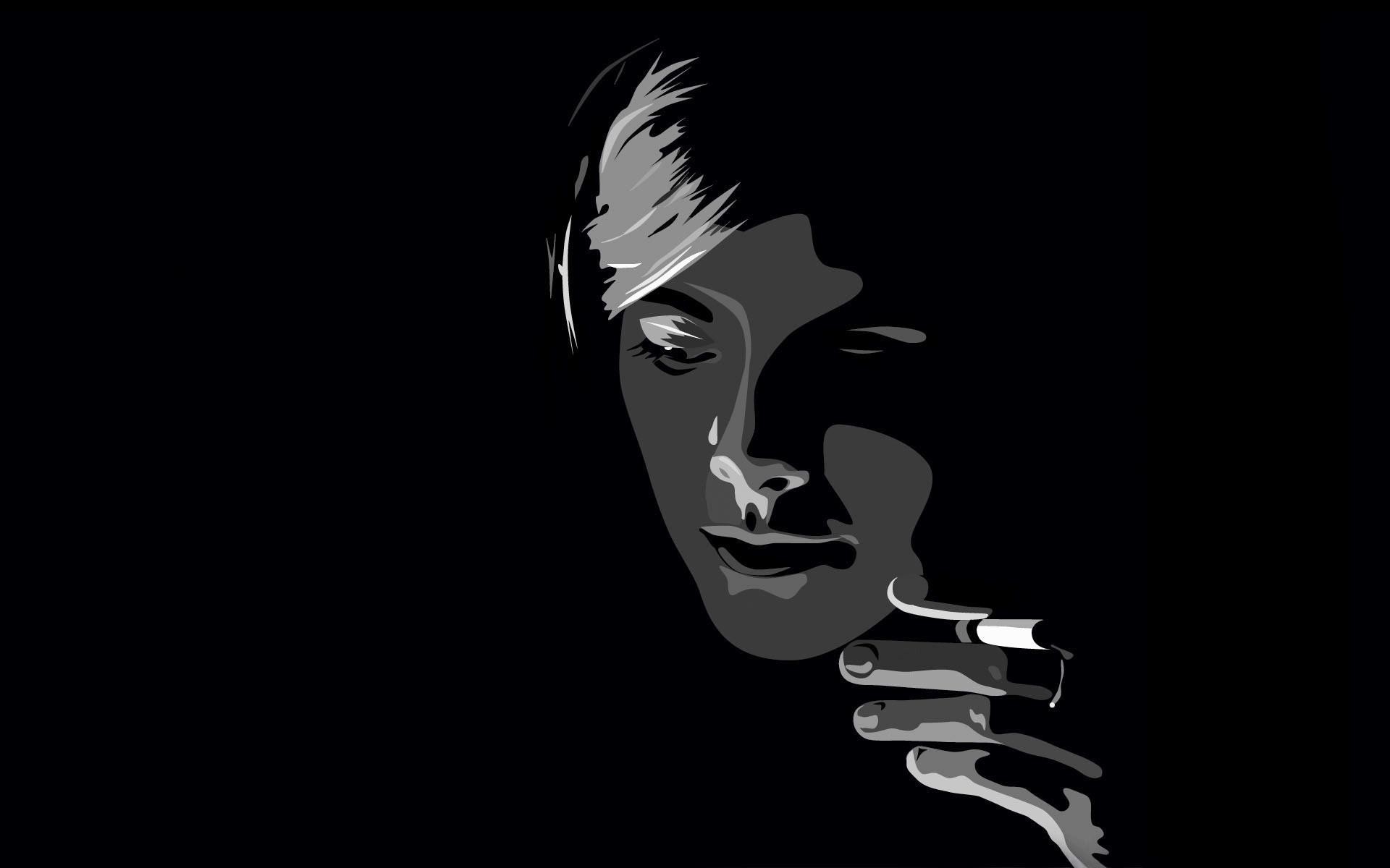 1920x1200 Girl-hearing-music-and-smoking-with-black-background-