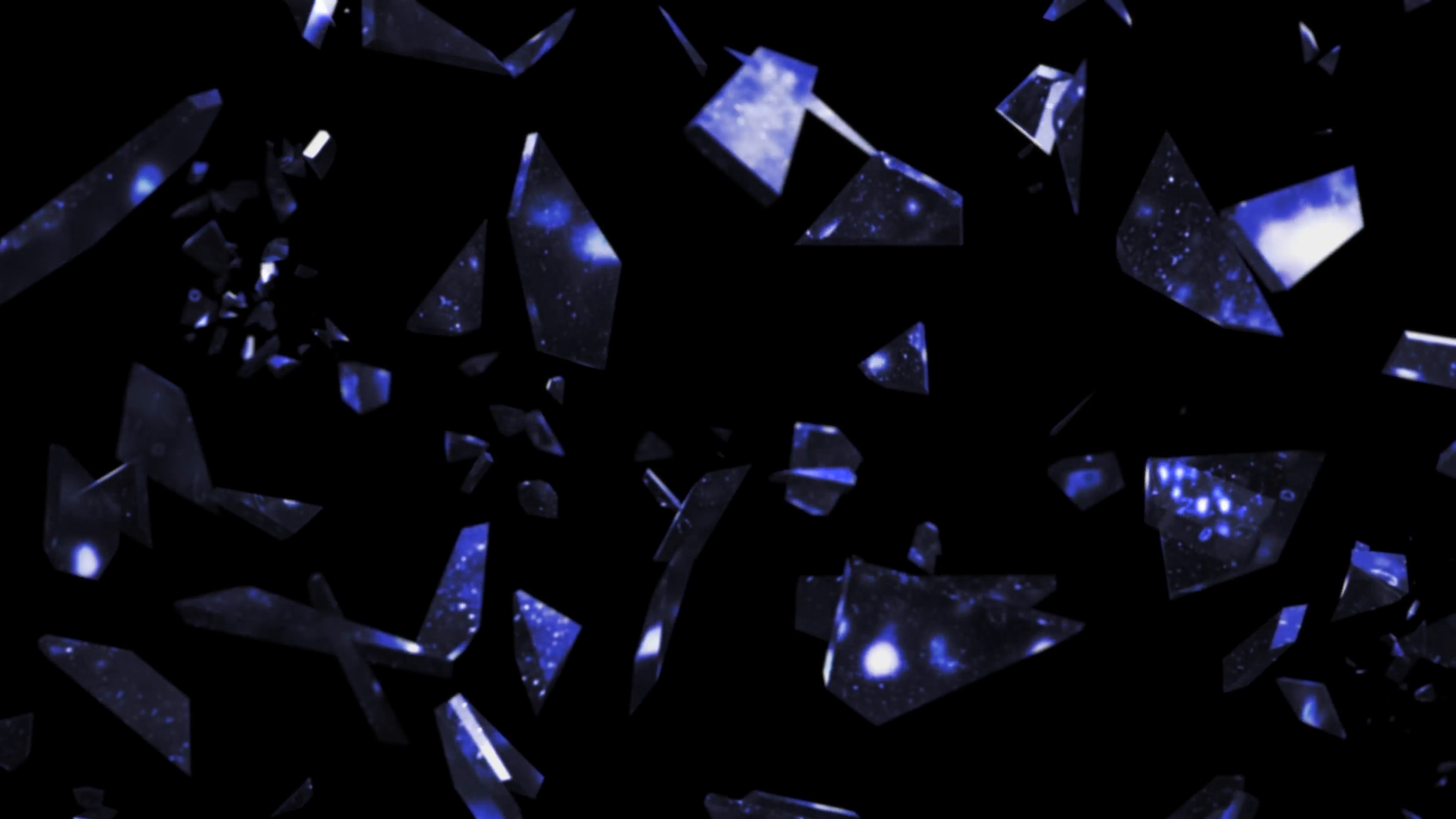 3840x2160 Falling broken glass effect on a black background with a blue reflection.  Looping animation. Motion Background - Storyblocks Video
