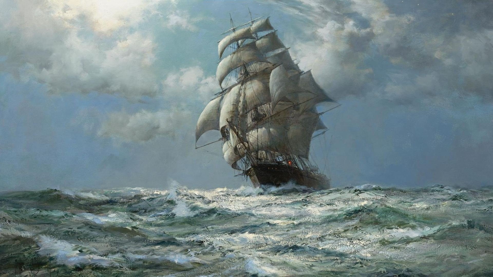 1920x1080 Artwork Montague Dawson Ocean Paintings Sail Ship Ships