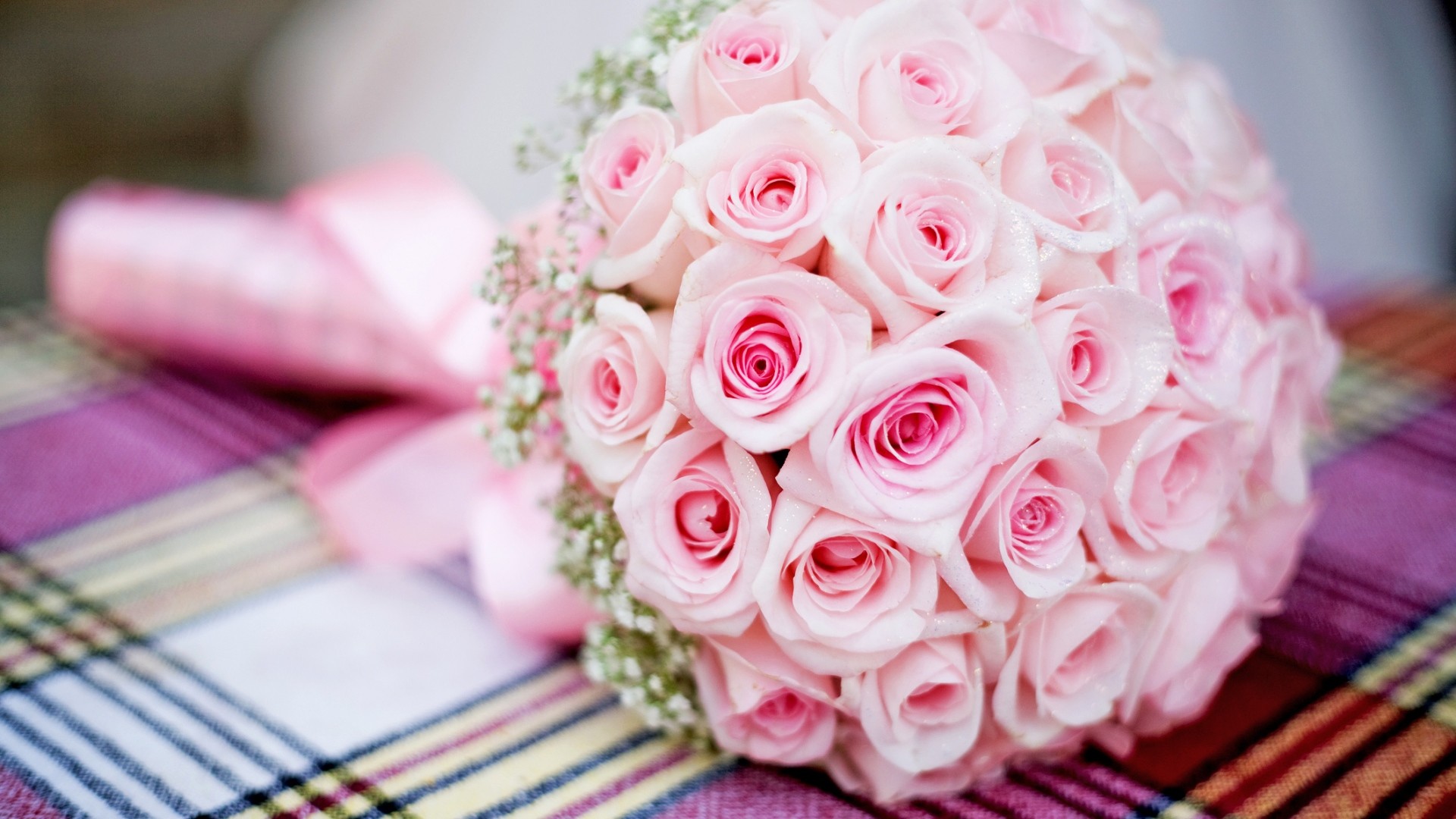 1920x1080 Preview wallpaper pink, bouquet, roses, wedding 