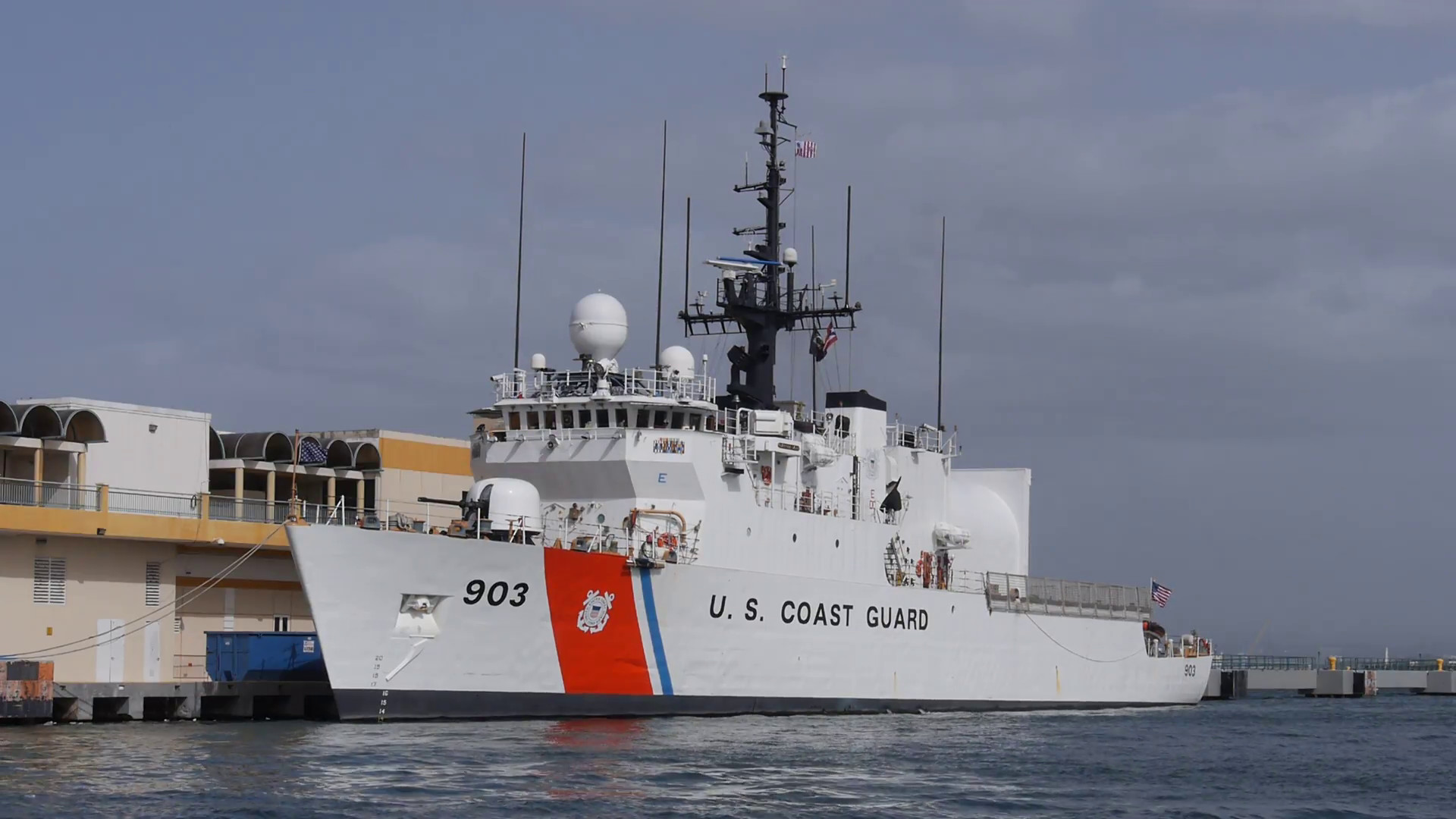 1920x1080 San Juan, Puerto Rico - July 2014: USCGC Harriet Lane (WMEC 903) - U.S.  Coast Guard a multi-mission 270-foot medium-endurance cutter ship.