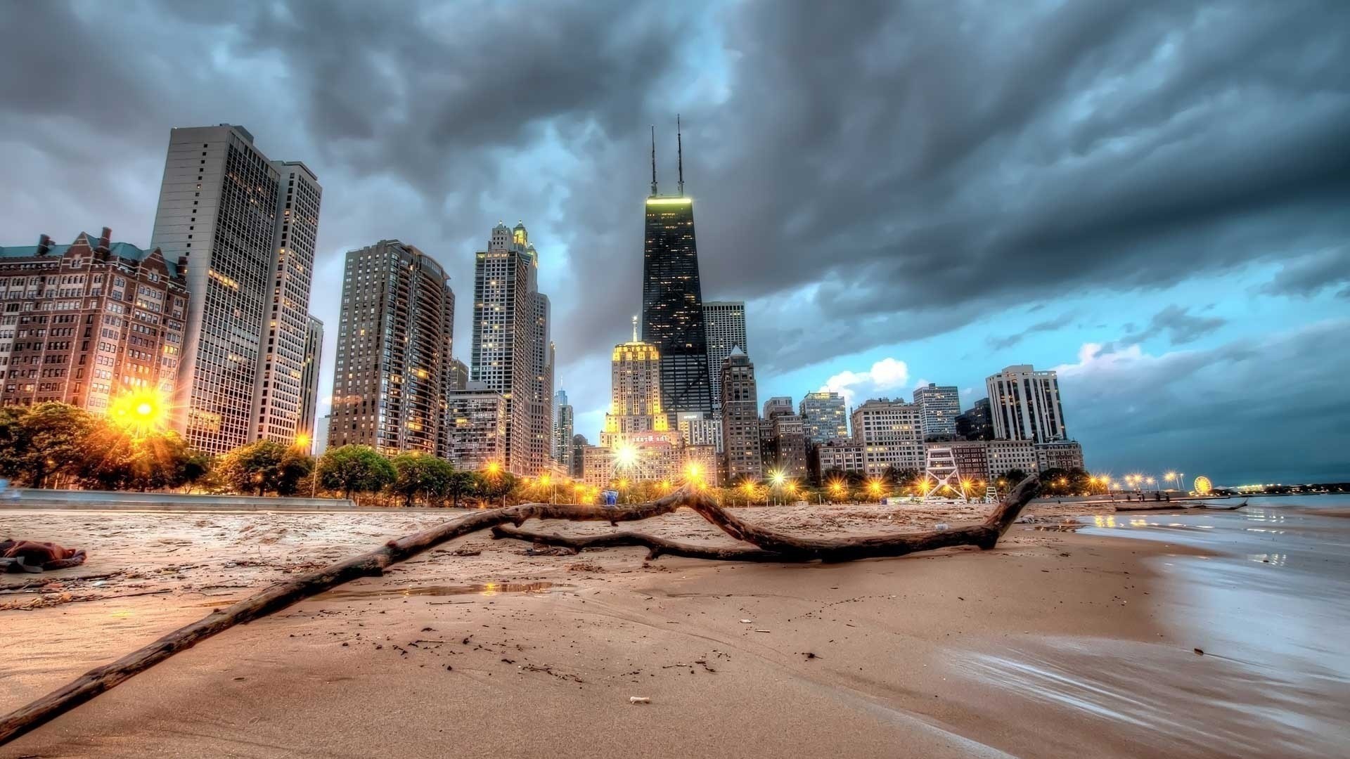 1920x1080 chicago, skyscraper, beach