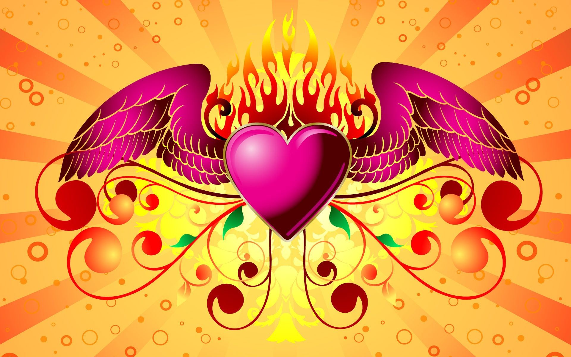 1920x1200 HD Pink Heart Wallpaper, green, colors, pink, red, yellow, day, vector,  heart, abstract, valentine, love, wings,3D & Abstract, abstract2