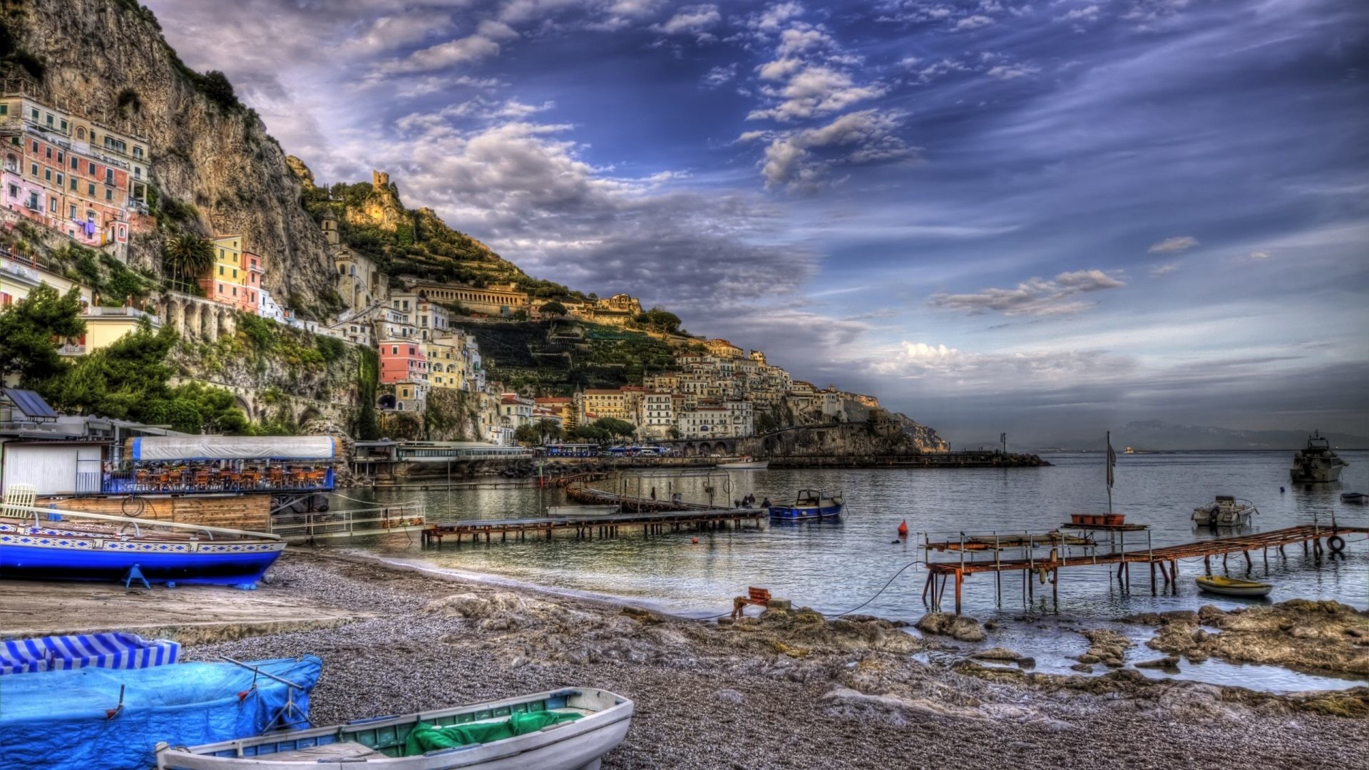 1920x1080 Italy Tag - Sea Amalfi Mountain Pier Italy Nature Sand Colorful Blue Beach  Lovely Peaceful Boat