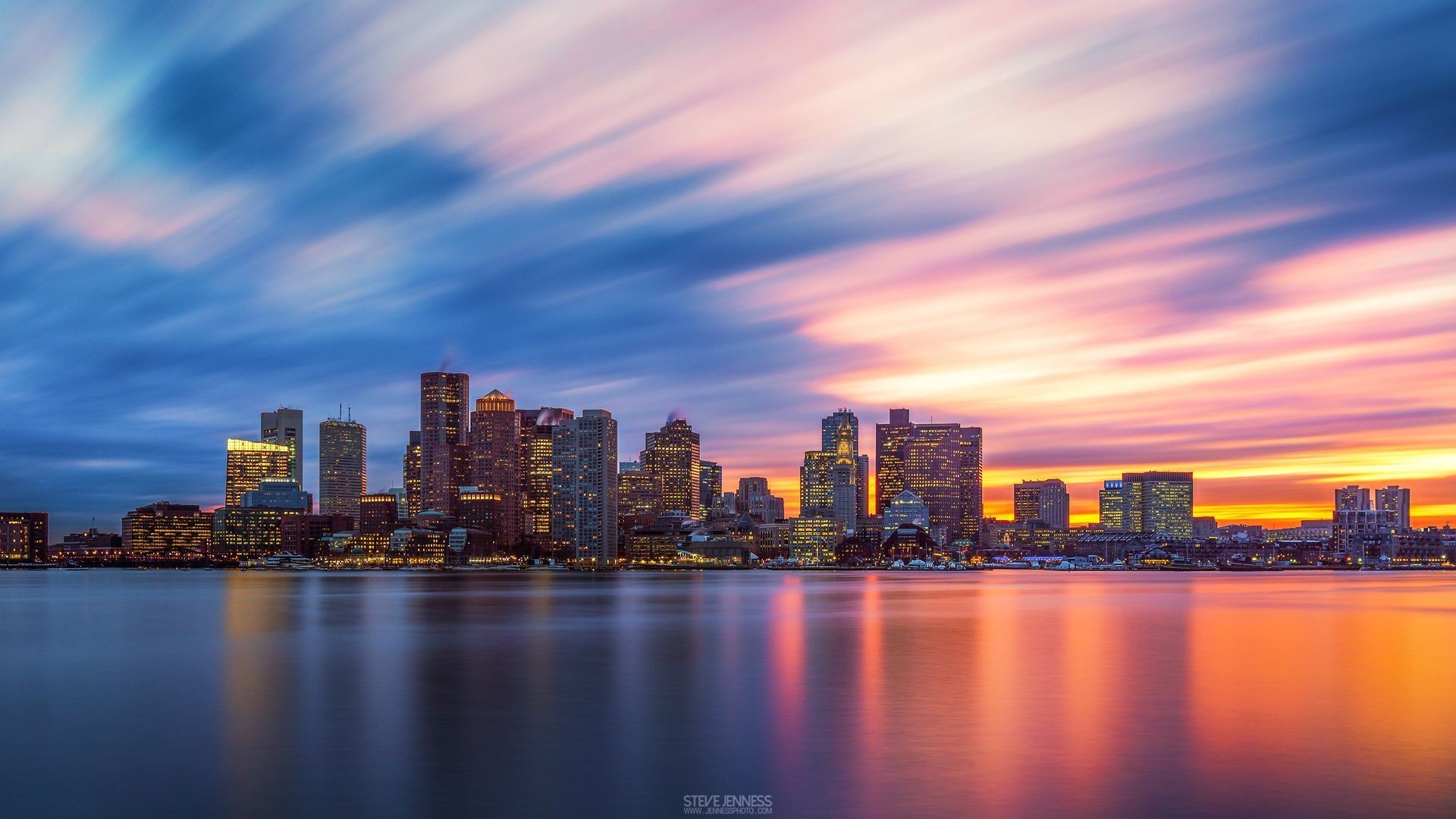 1920x1080 Boston skyline at sunset, 120sec.