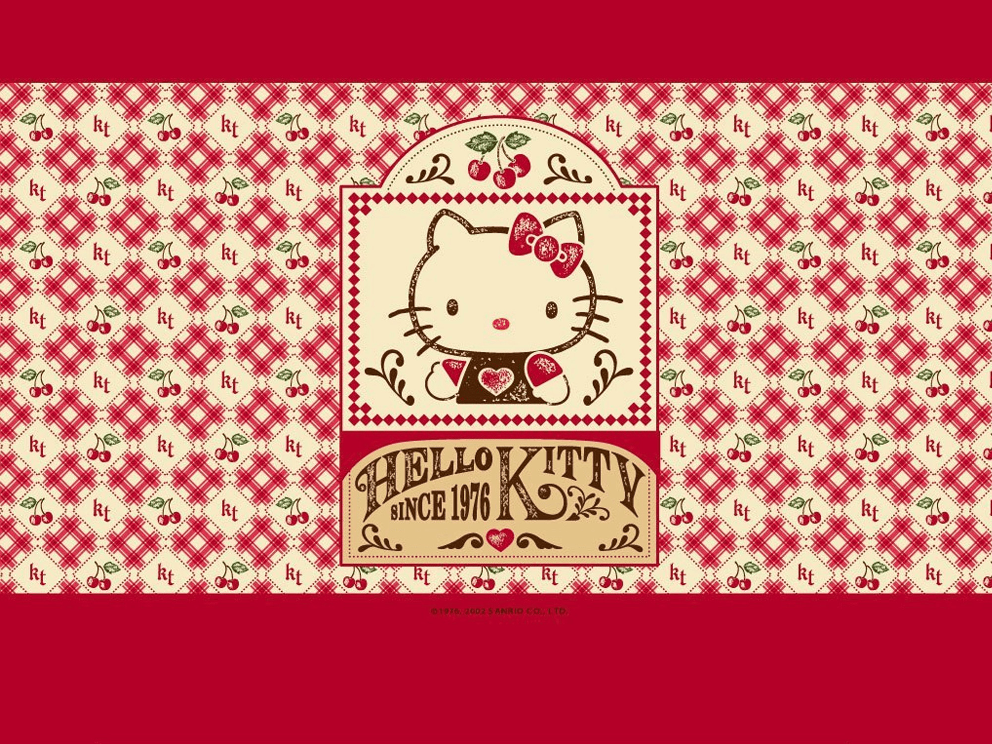 2000x1500 Screenshot of a red and brown vintage Hello Kitty wallpaper