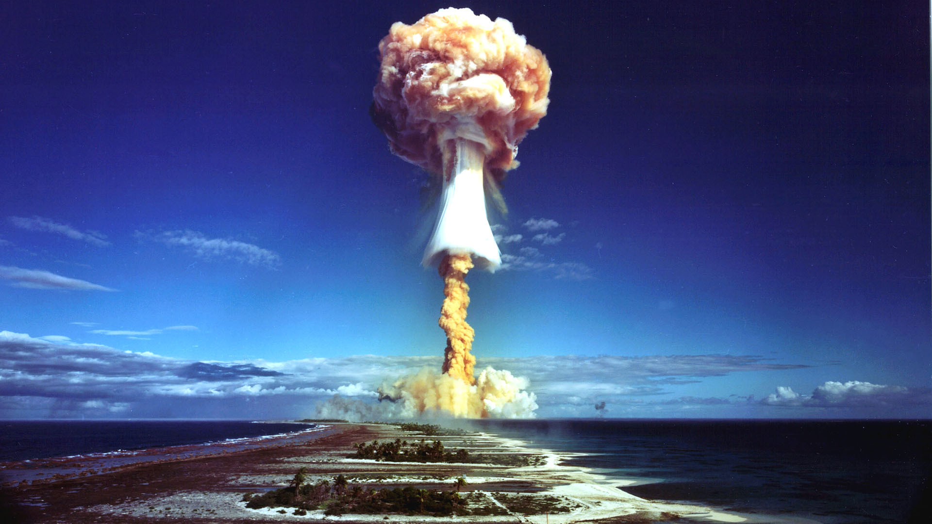 1920x1080 view, free vectorssea, clouds, nuclear, explosion, sky,  radiation,colourful, atomic, ocean, bomb, islands, landscape, peace  Wallpaper HD