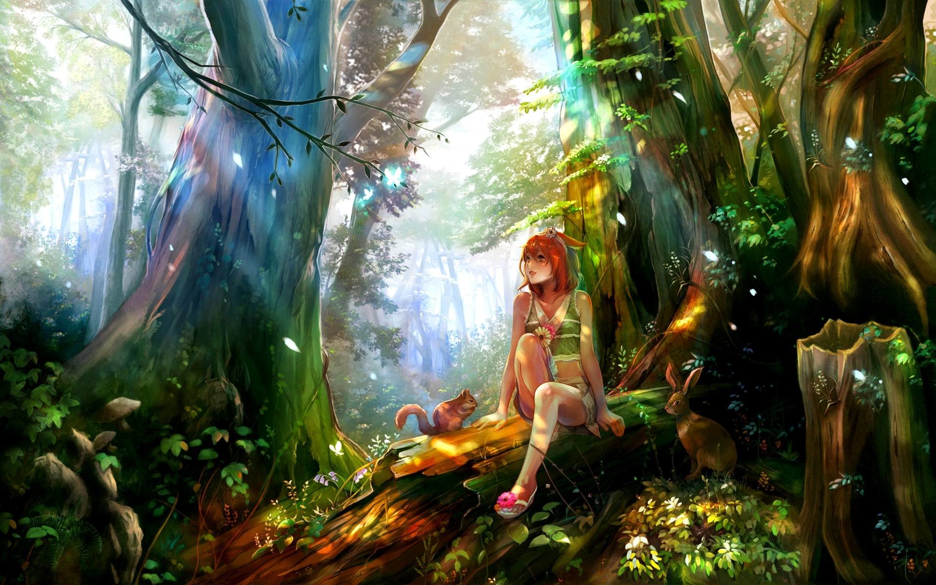 1920x1200 Wallpapers anime, forest, girl, squirrel, wallpaper on your desktop —  picture