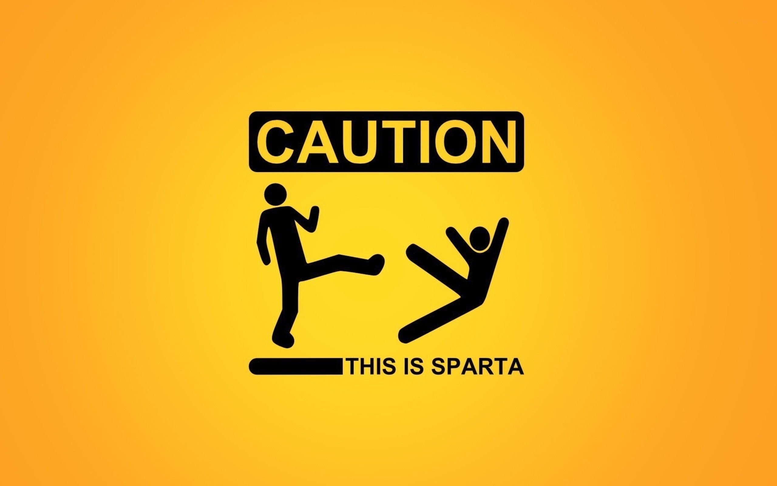 2560x1600 signs,blue, high resolution, funny stick, background, caution,minimalistic,  yellow, kicking, figures, wallpaper, sparta, humor background images, ...