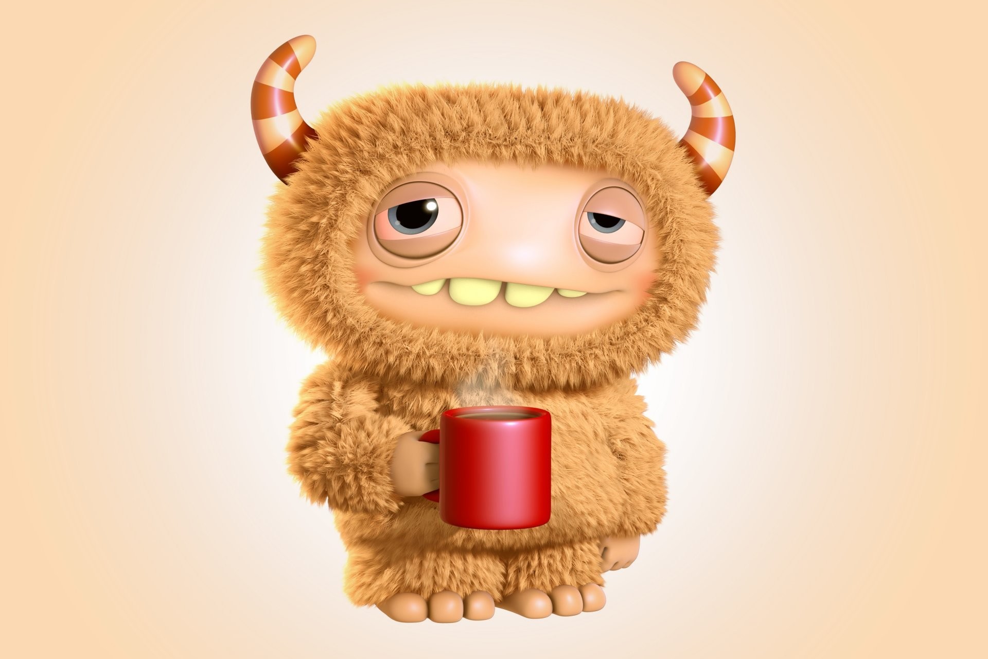 1920x1280 3d funny monster cartoon cute monster adult morning coffee