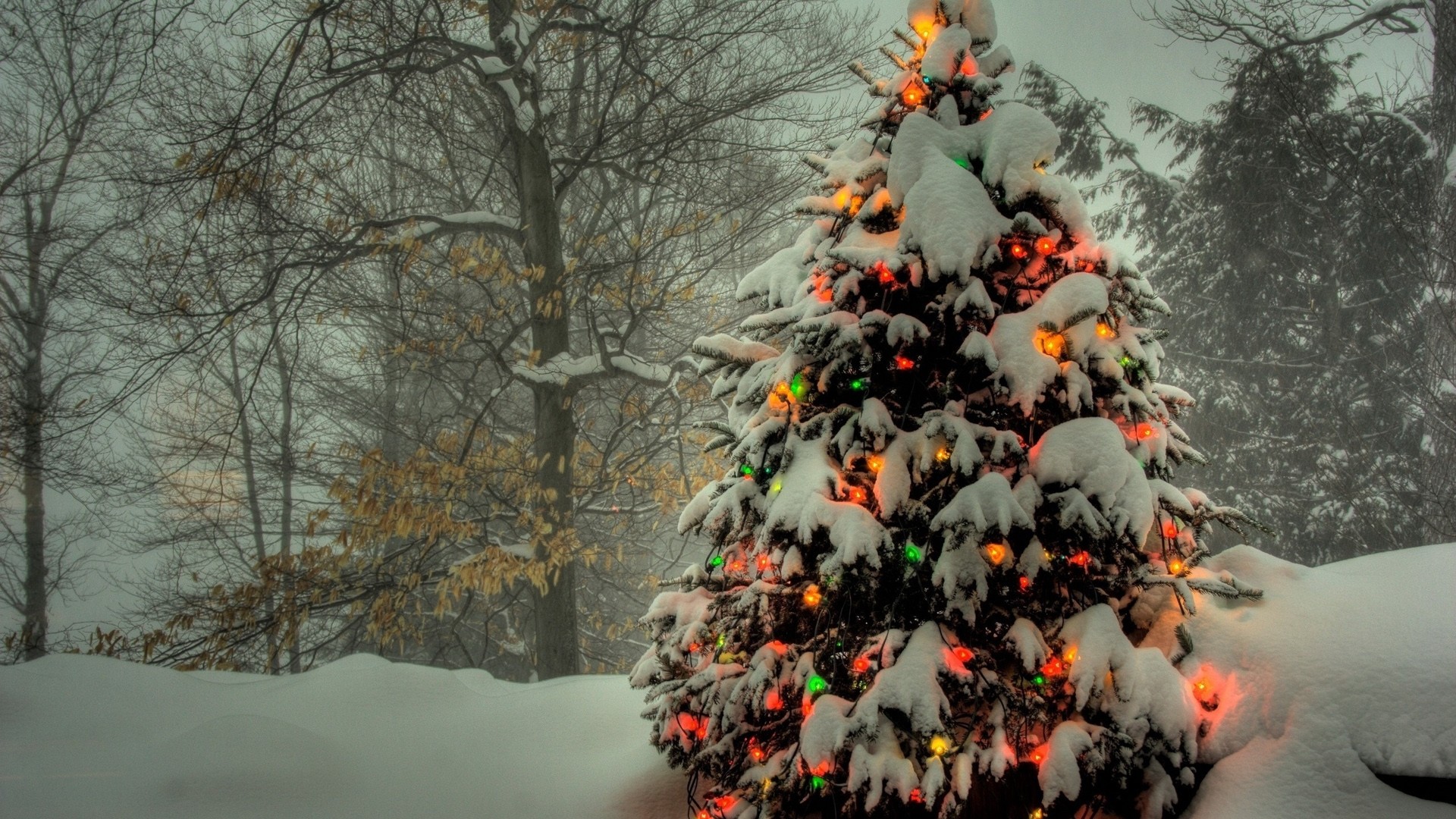 1920x1080 Preview wallpaper christmas tree, toys, light, snow 