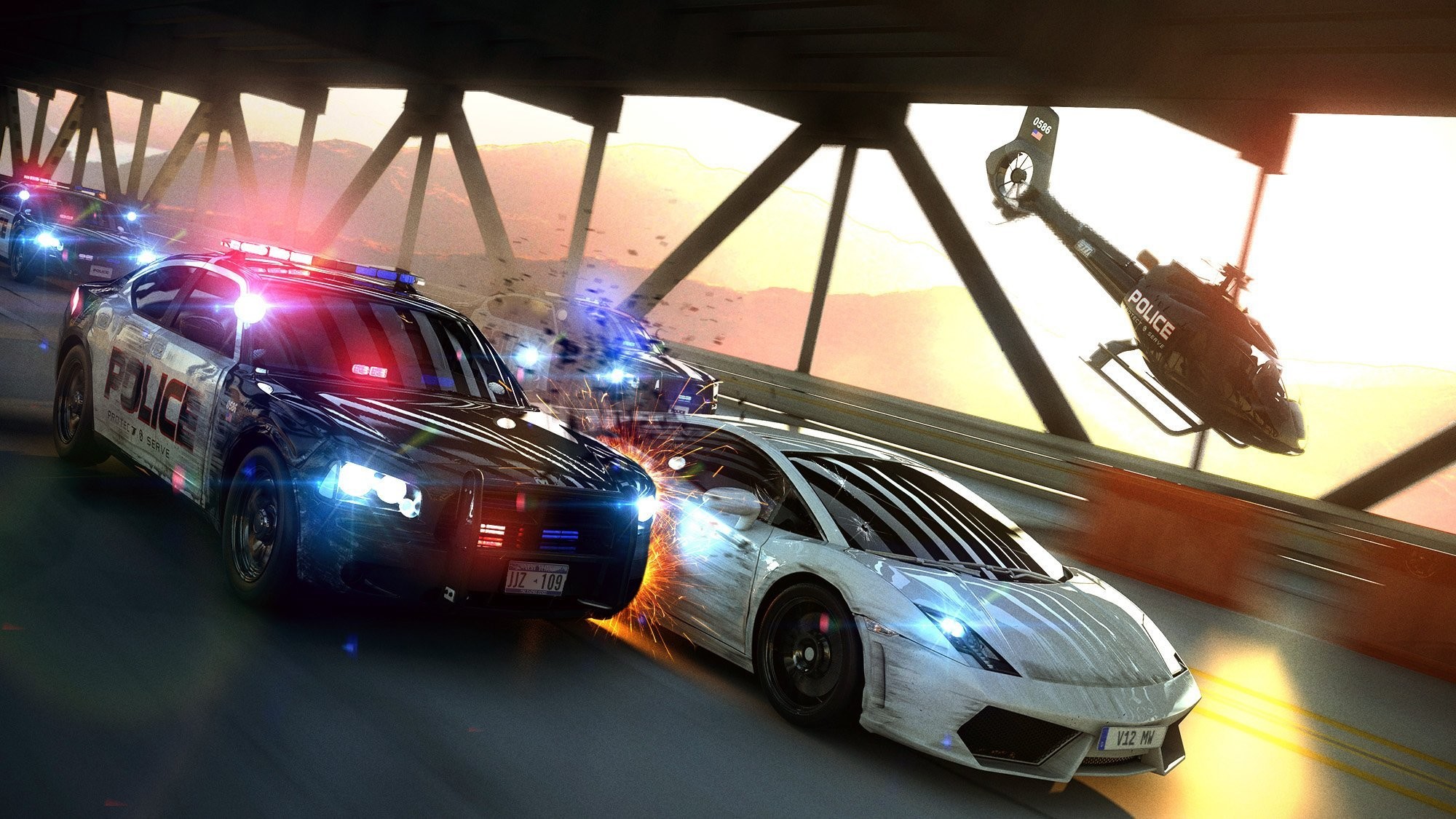 2000x1125 most wanted chase police cops bridge chase speed art