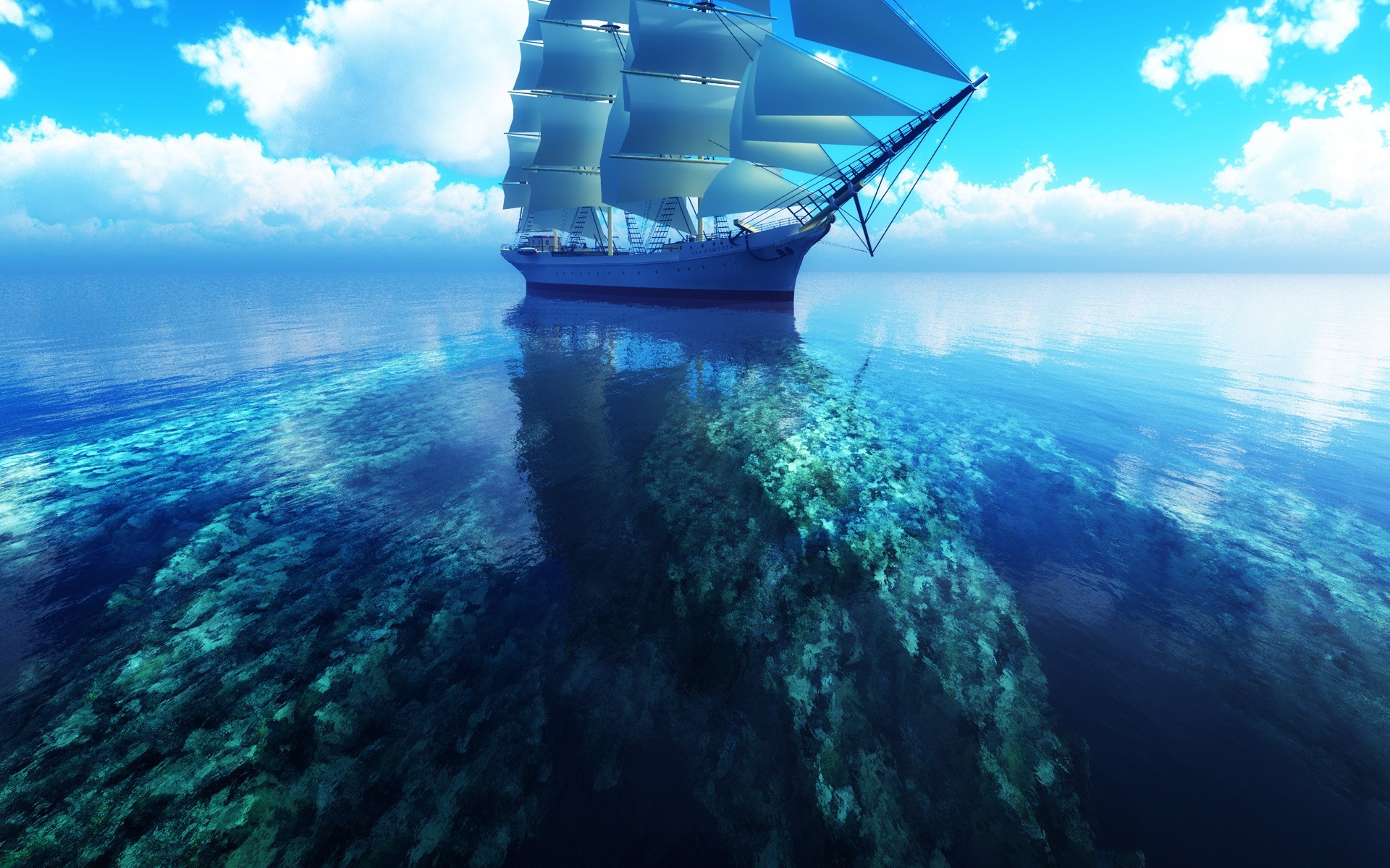 1920x1200 Clouds sea ships digital art skyscapes coral reef wallpaper |  |  13872 | WallpaperUP