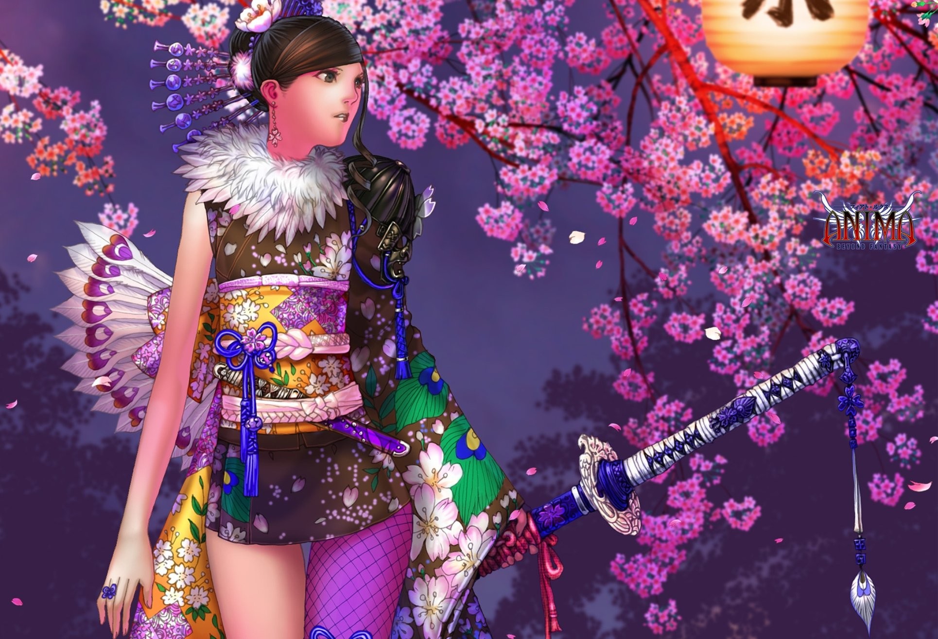 1930x1316 Samurai girl fantasy flower pink dress sword wallpaper |  | 744319  | WallpaperUP