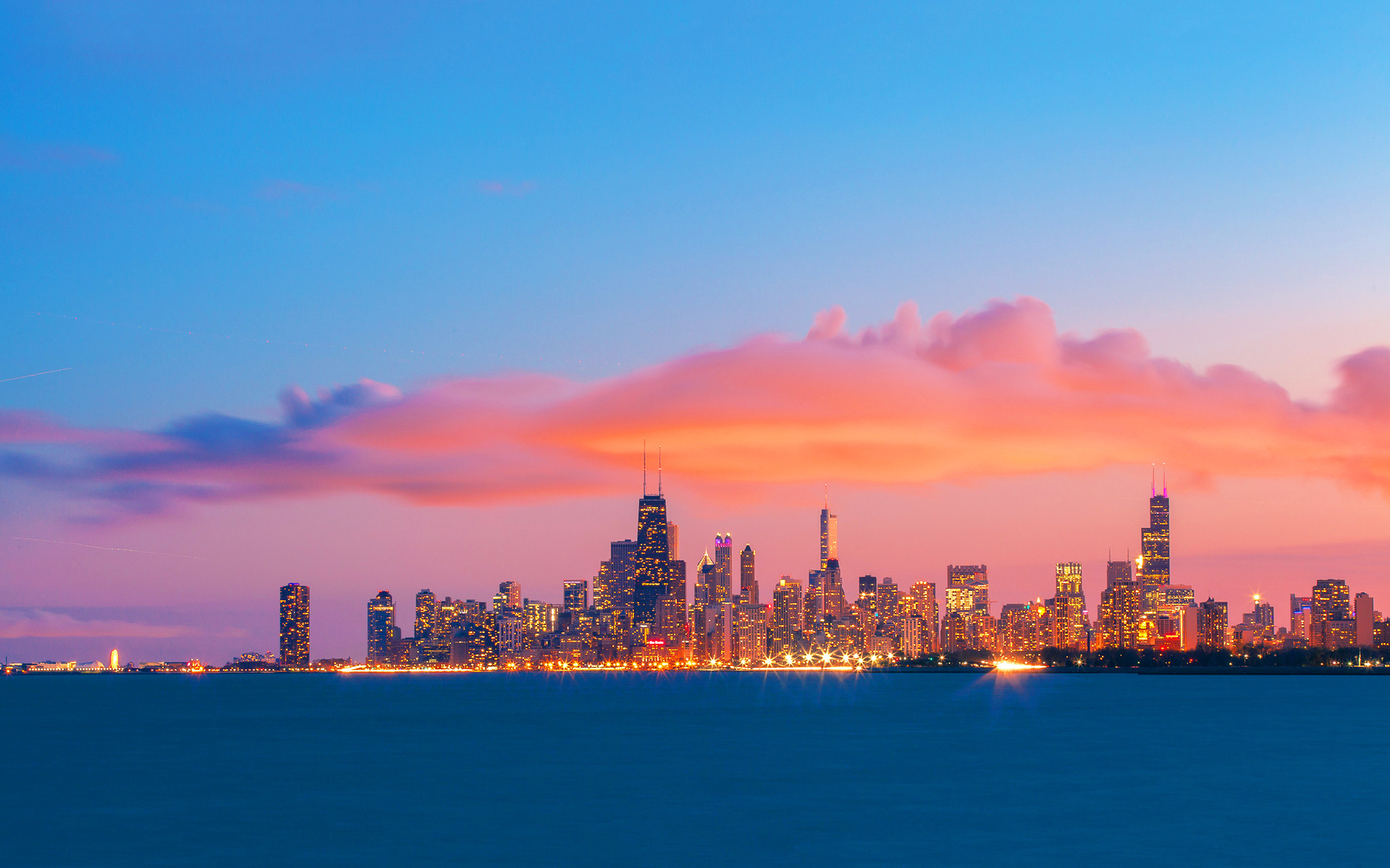 1920x1200 Chicago skyline evening sunset
